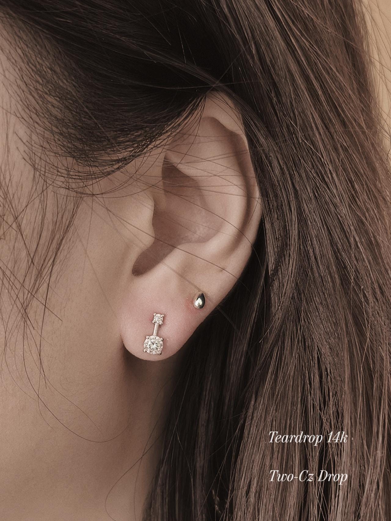 Two drop sterling silver 925 stud earrings. Cz cubic silver stud earrings.