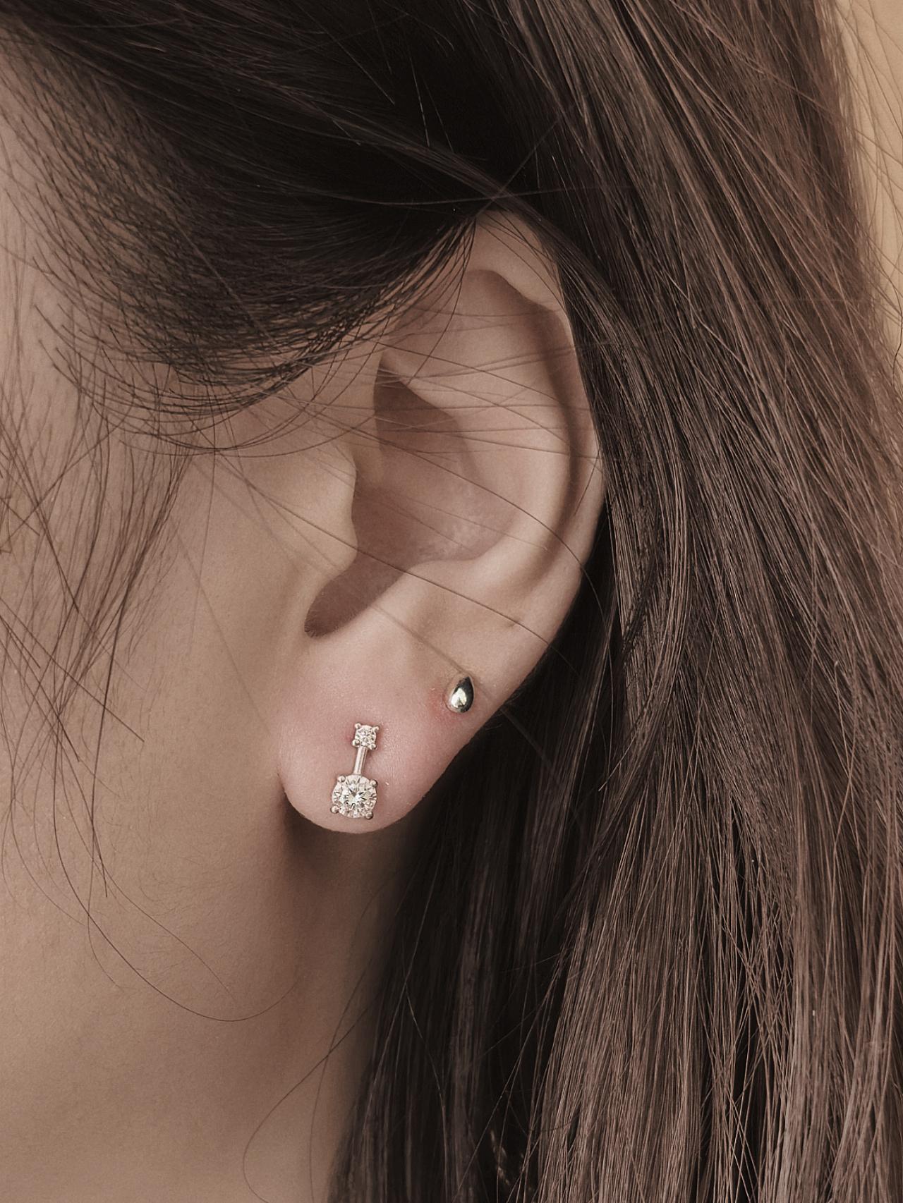 Two drop sterling silver 925 stud earrings. Cz cubic silver stud earrings.