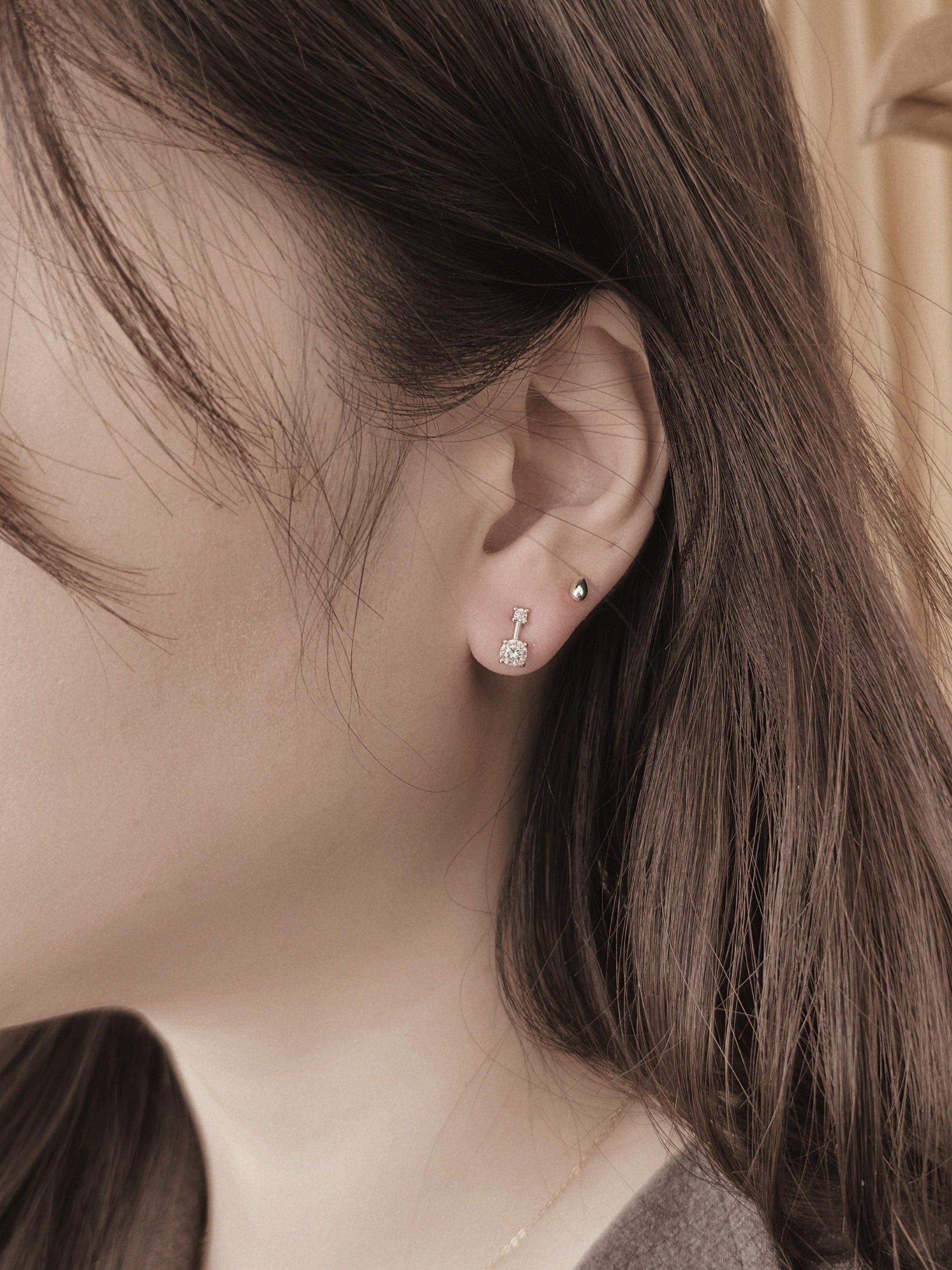 Two drop sterling silver 925 stud earrings. Cz cubic silver stud earrings.