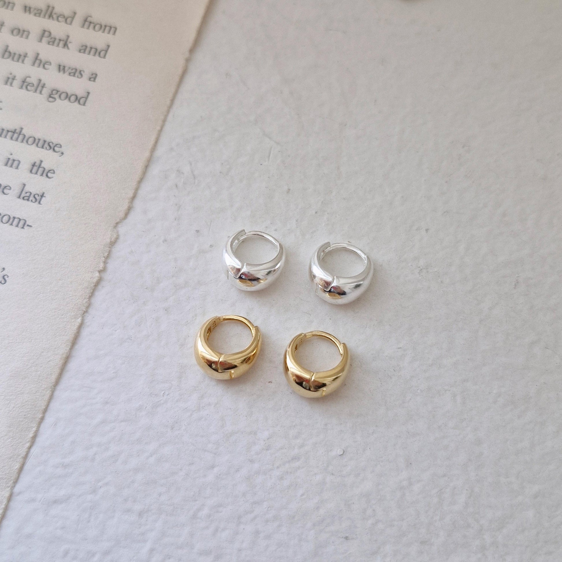 Volume daint teardrop Mini Hoop huggie Earrings. 10mm sterling silver hoop earrings.