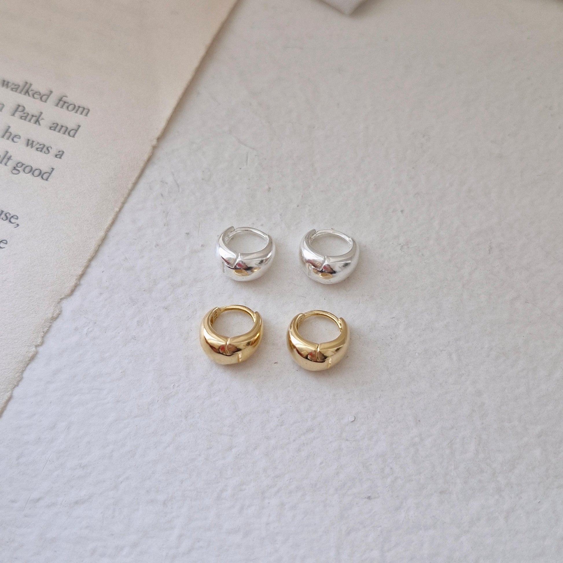Volume daint teardrop Mini Hoop huggie Earrings. 10mm sterling silver hoop earrings.