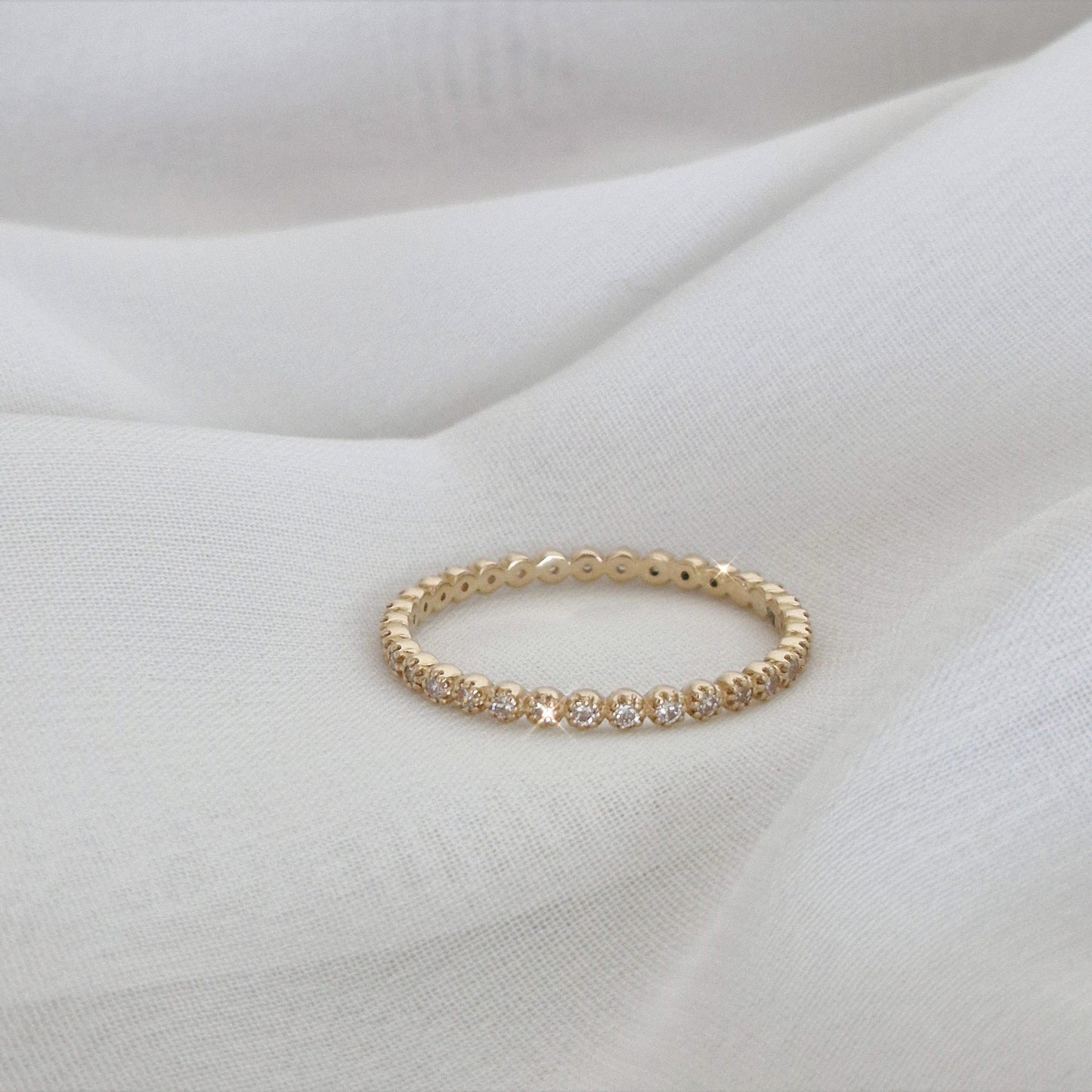 claire 14k solid real gold ring statement. eyernity diamonds ring. full eternity ring. lovely ring. anniversary gift.