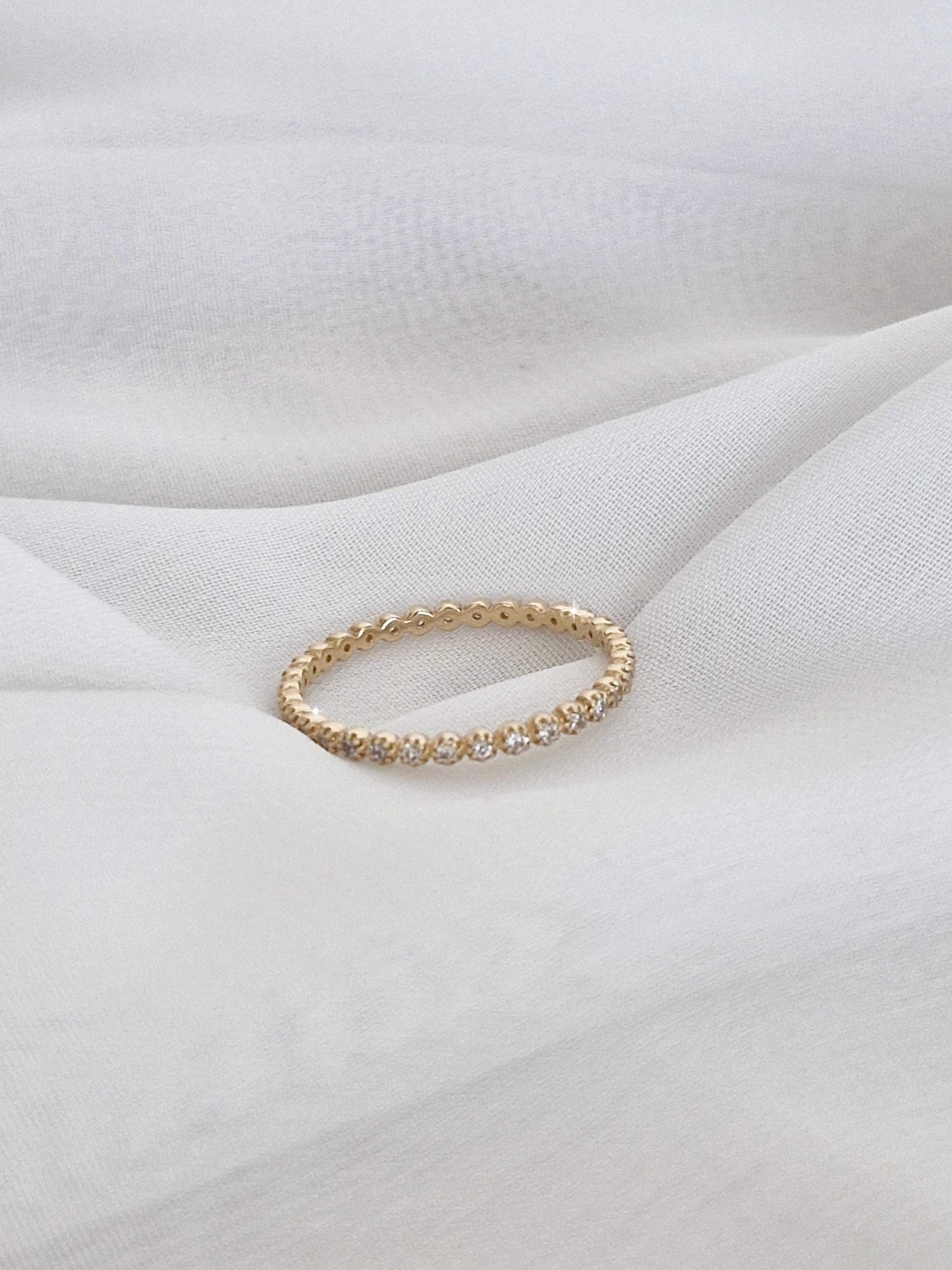 claire 14k solid real gold ring statement. eyernity diamonds ring. full eternity ring. lovely ring. anniversary gift.