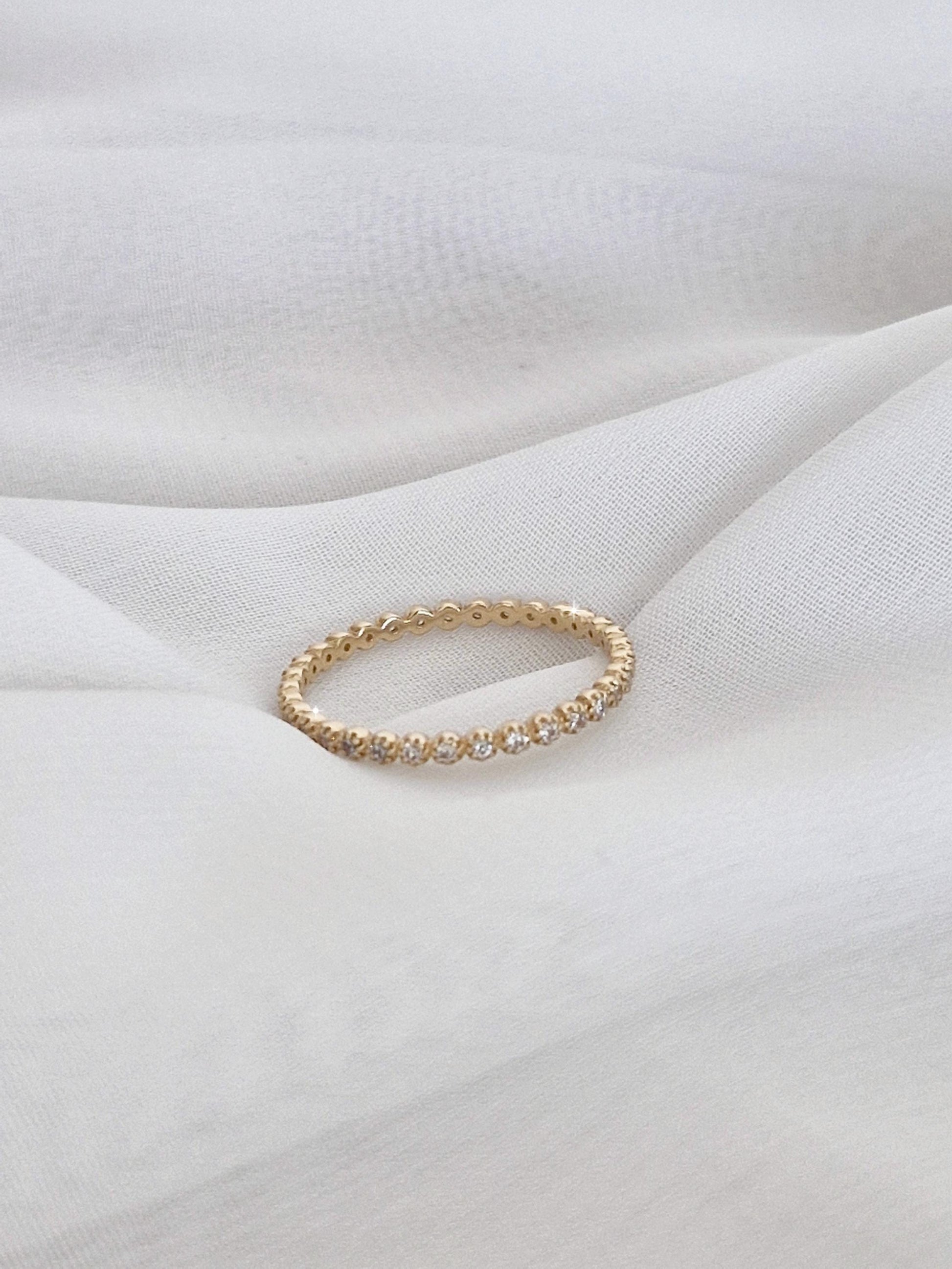 claire 14k solid real gold ring statement. eyernity diamonds ring. full eternity ring. lovely ring. anniversary gift.