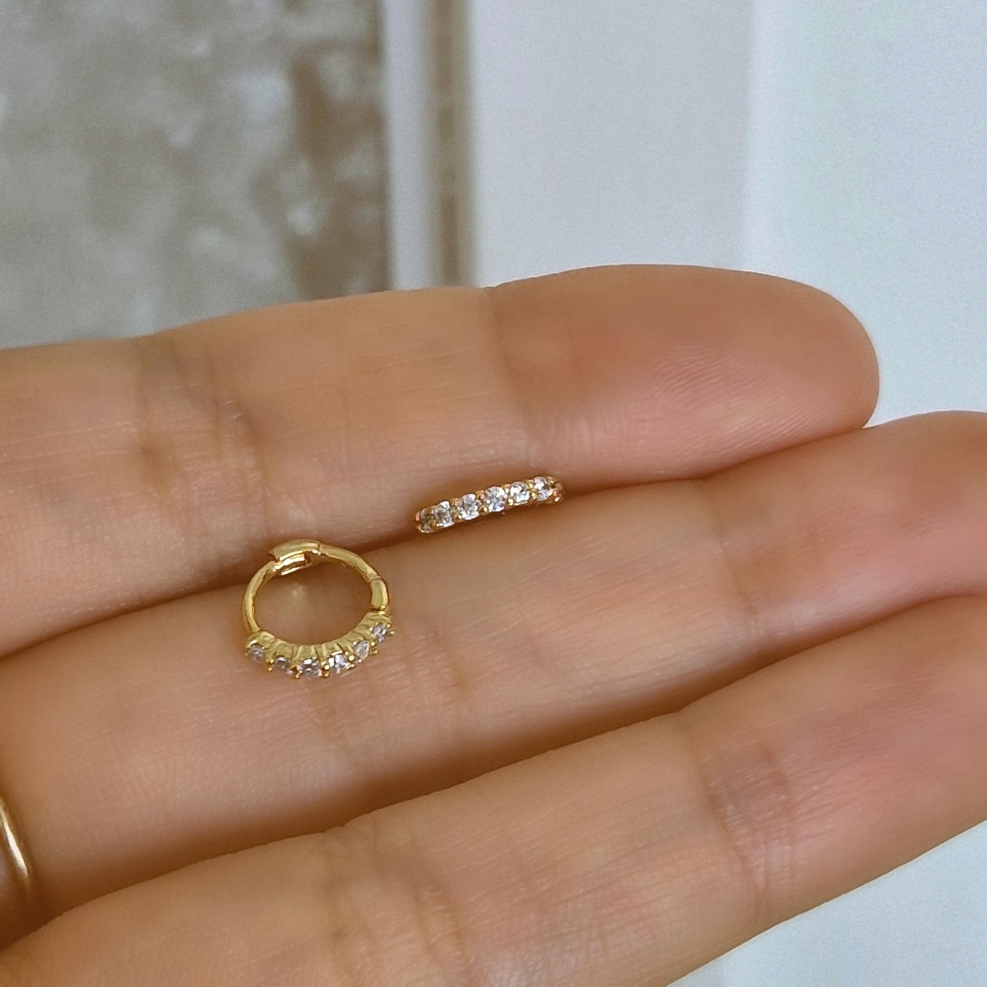 dainty pave Huggie Earrings 7mm, 9mm . sterling silver earrings huggie. pave huggie earrings.