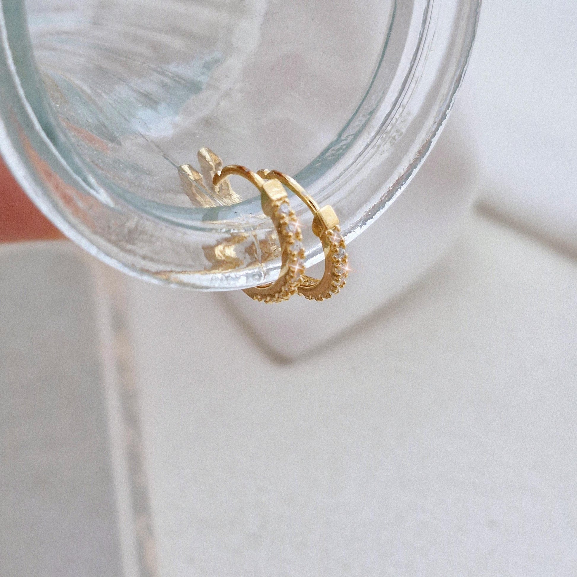 dainty pave Huggie Earrings 7mm, 9mm . sterling silver earrings huggie. pave huggie earrings.