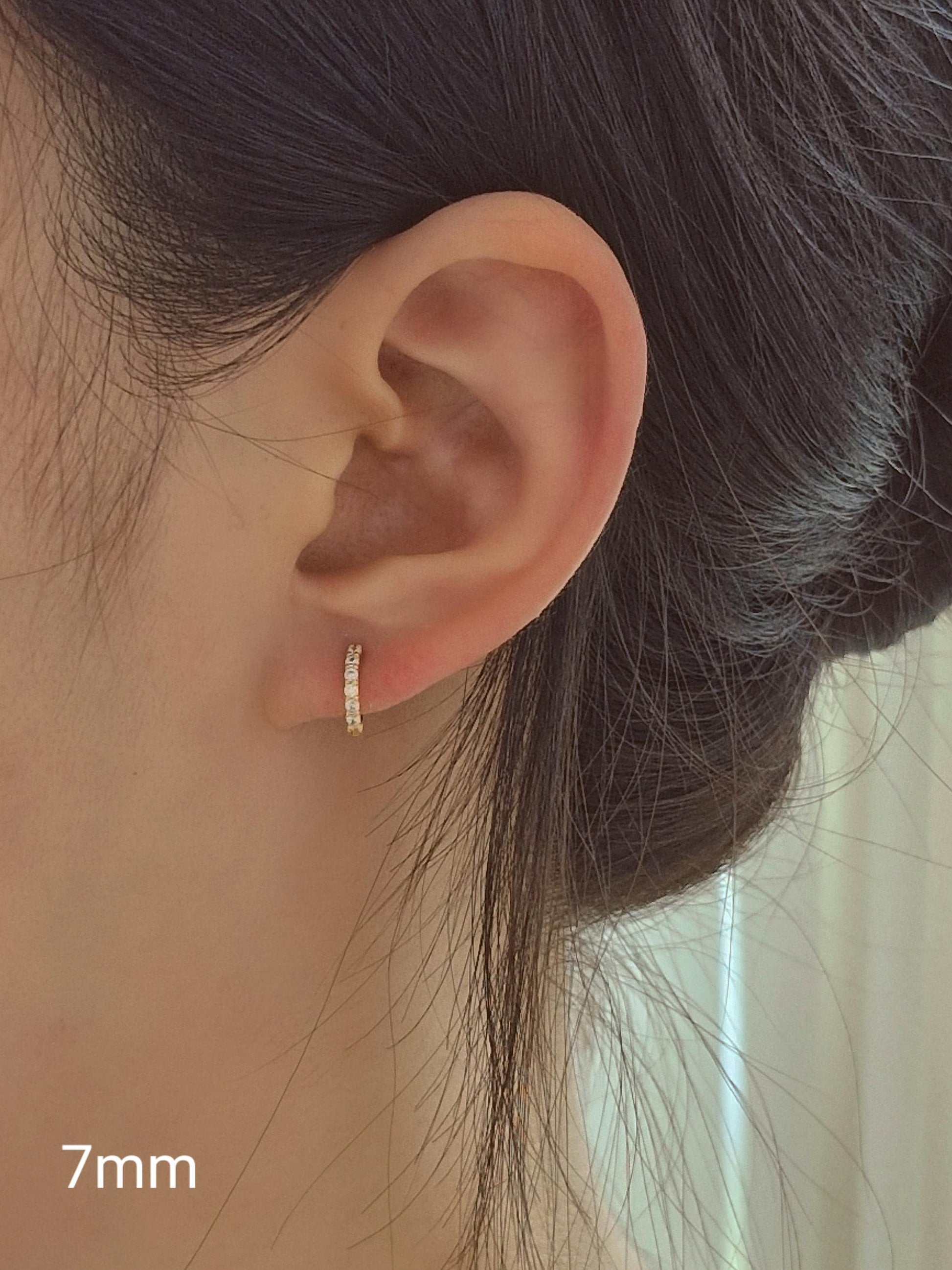 dainty pave Huggie Earrings 7mm, 9mm . sterling silver earrings huggie. pave huggie earrings.