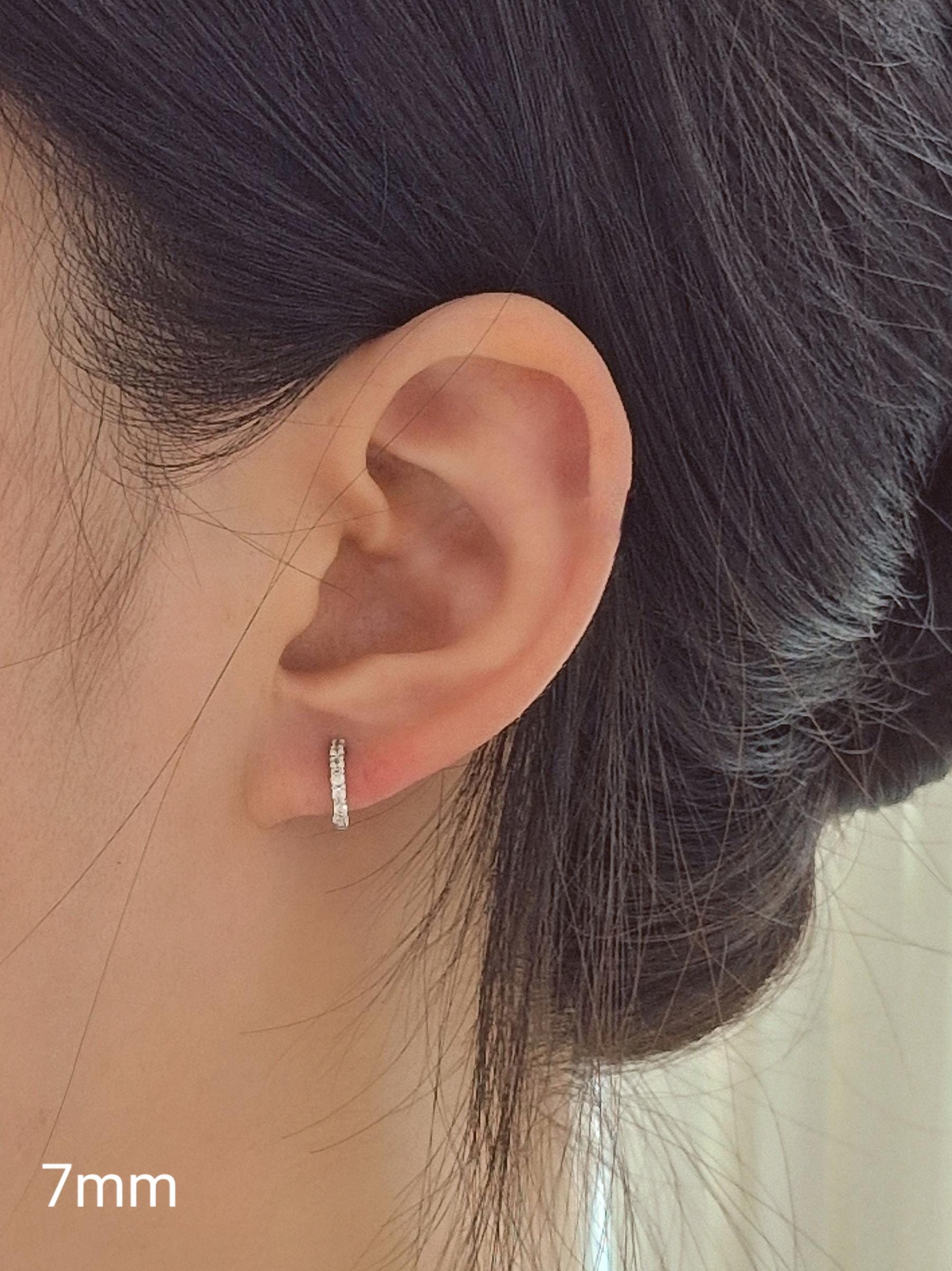 dainty pave Huggie Earrings 7mm, 9mm . sterling silver earrings huggie. pave huggie earrings.