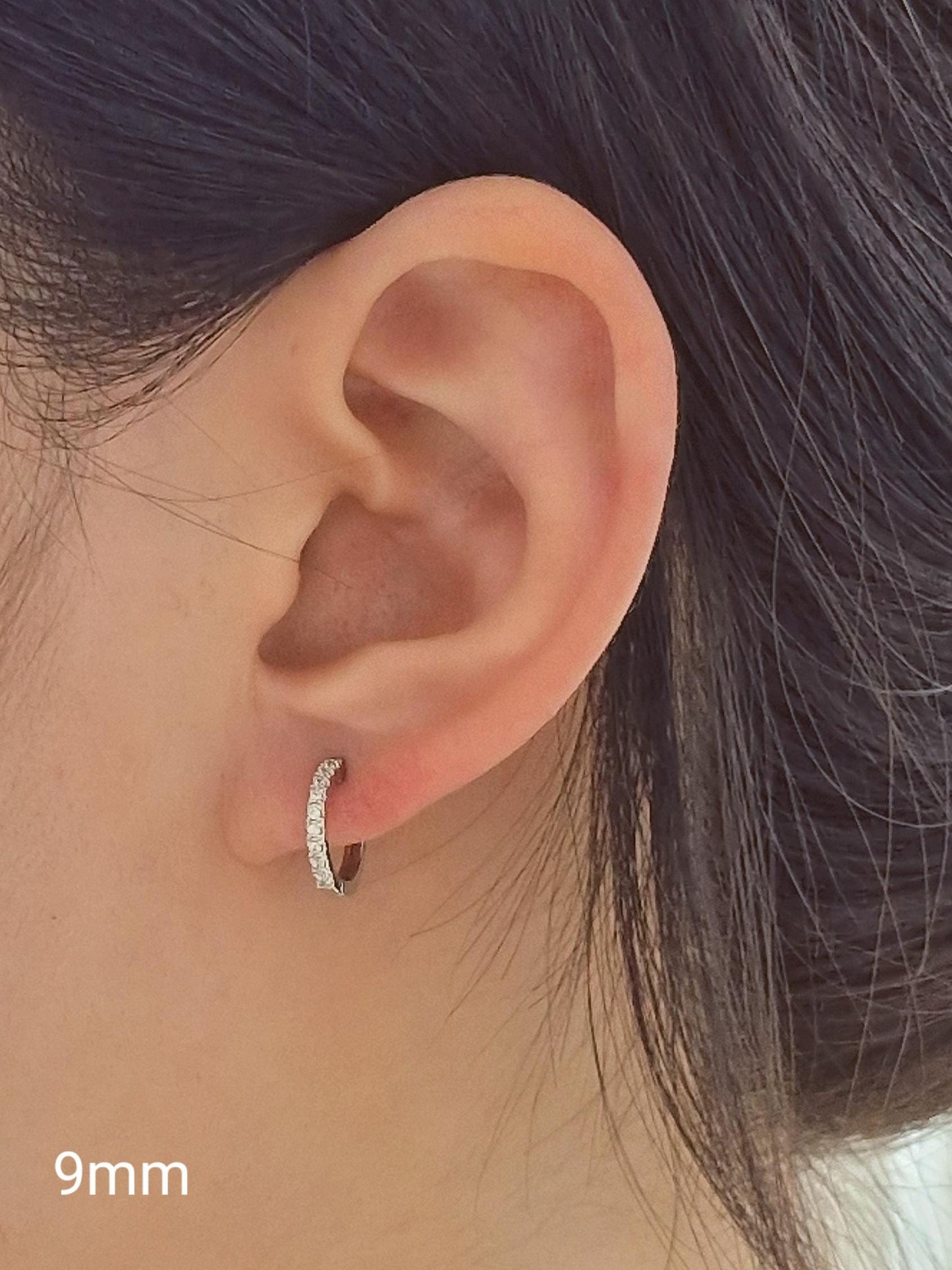 dainty pave Huggie Earrings 7mm, 9mm . sterling silver earrings huggie. pave huggie earrings.