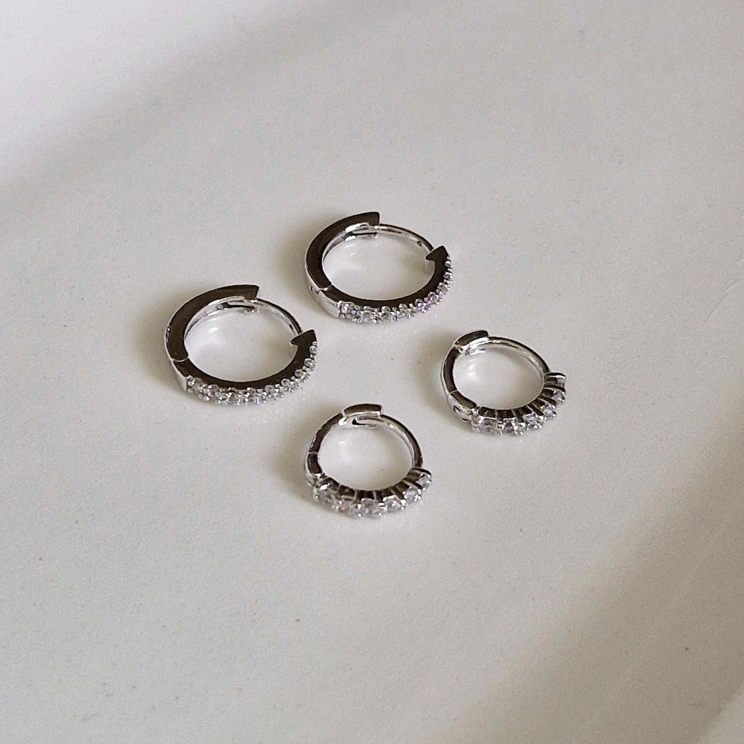 dainty pave Huggie Earrings 7mm, 9mm . sterling silver earrings huggie. pave huggie earrings.