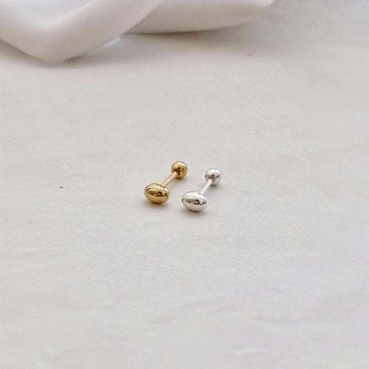 egg oval ball stud screwball screwback earring. oval ball piercing sterling silver 925. barbell 5/16, 19G. (Price for single.)