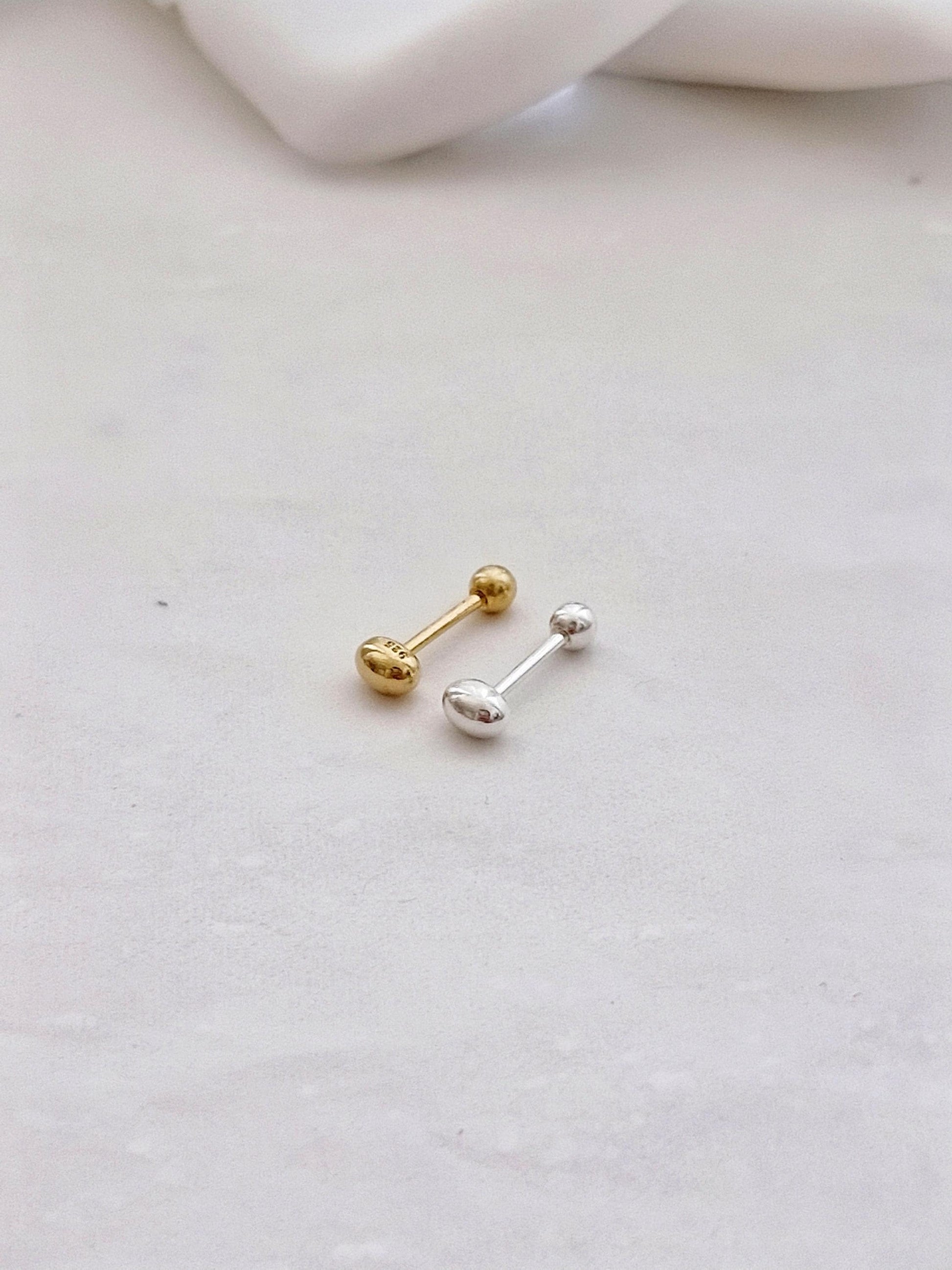 egg oval ball stud screwball screwback earring. oval ball piercing sterling silver 925. barbell 5/16, 19G. (Price for single.)