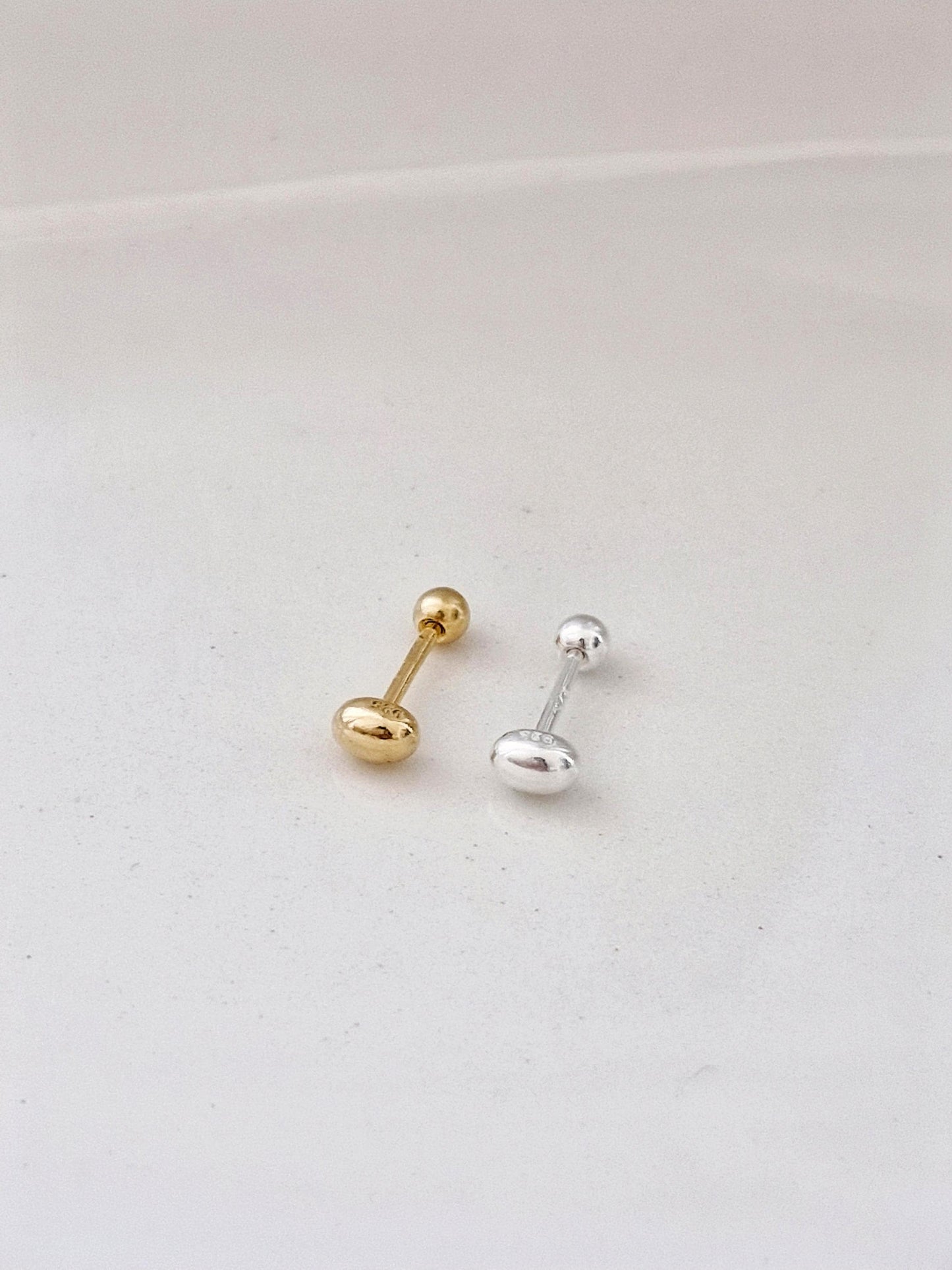 egg oval ball stud screwball screwback earring. oval ball piercing sterling silver 925. barbell 5/16, 19G. (Price for single.)