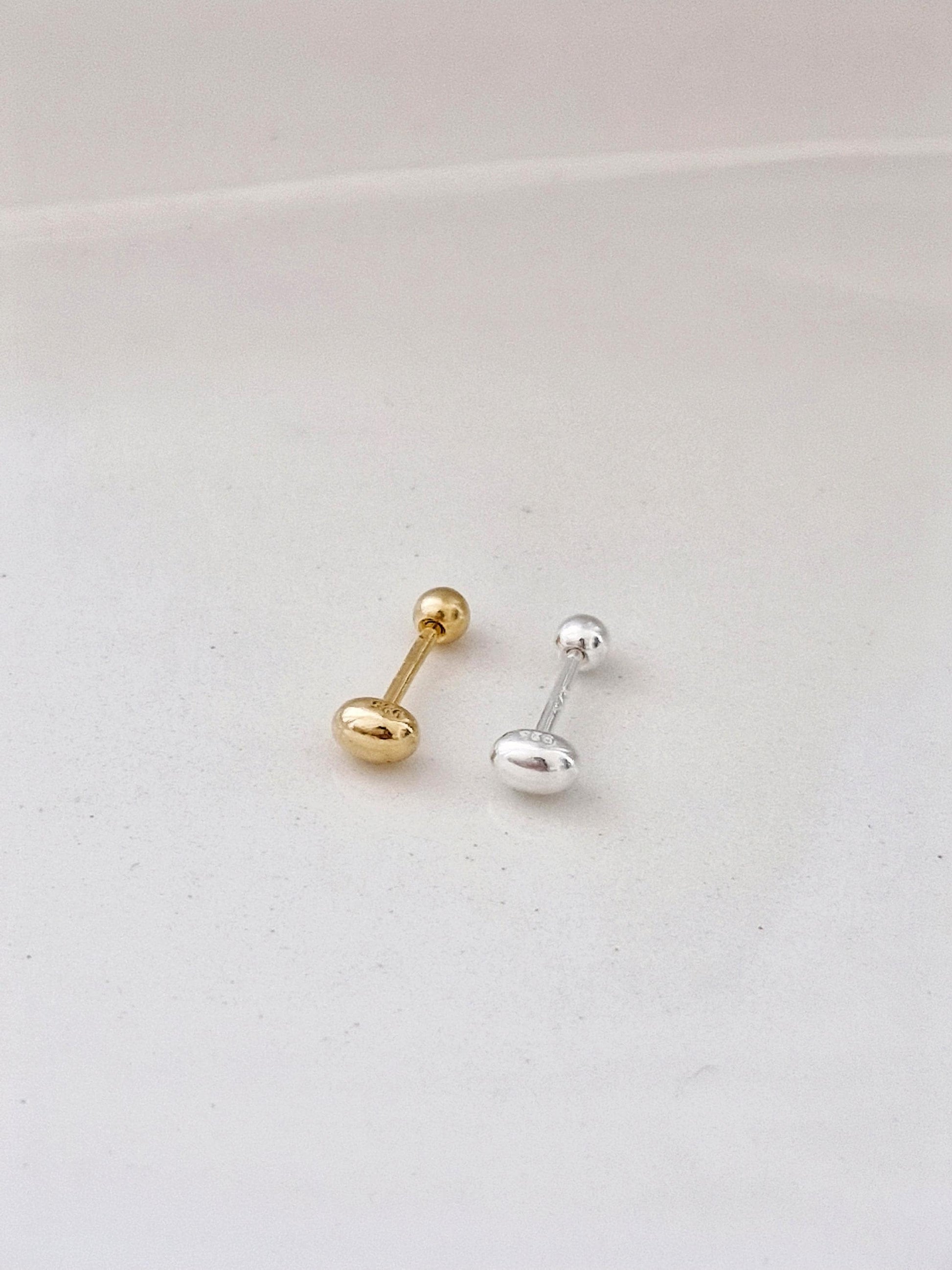 egg oval ball stud screwball screwback earring. oval ball piercing sterling silver 925. barbell 5/16, 19G. (Price for single.)