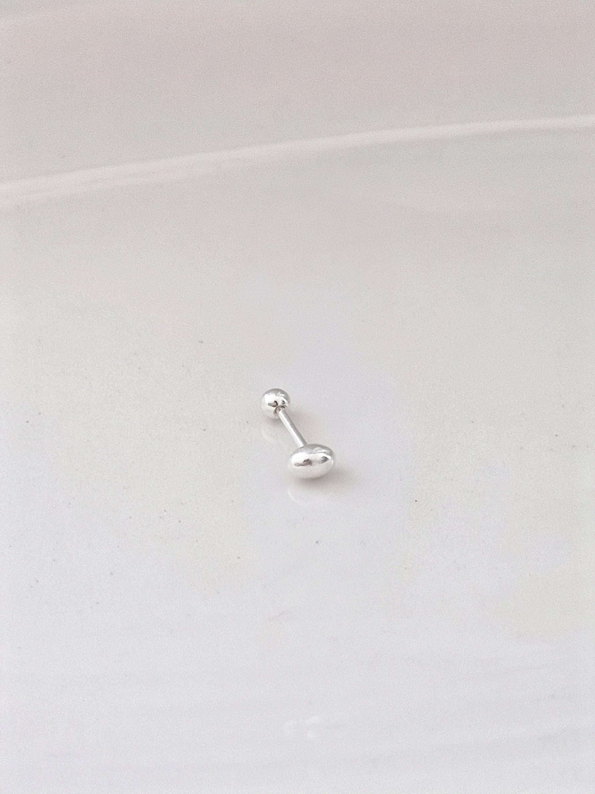 egg oval ball stud screwball screwback earring. oval ball piercing sterling silver 925. barbell 5/16, 19G. (Price for single.)