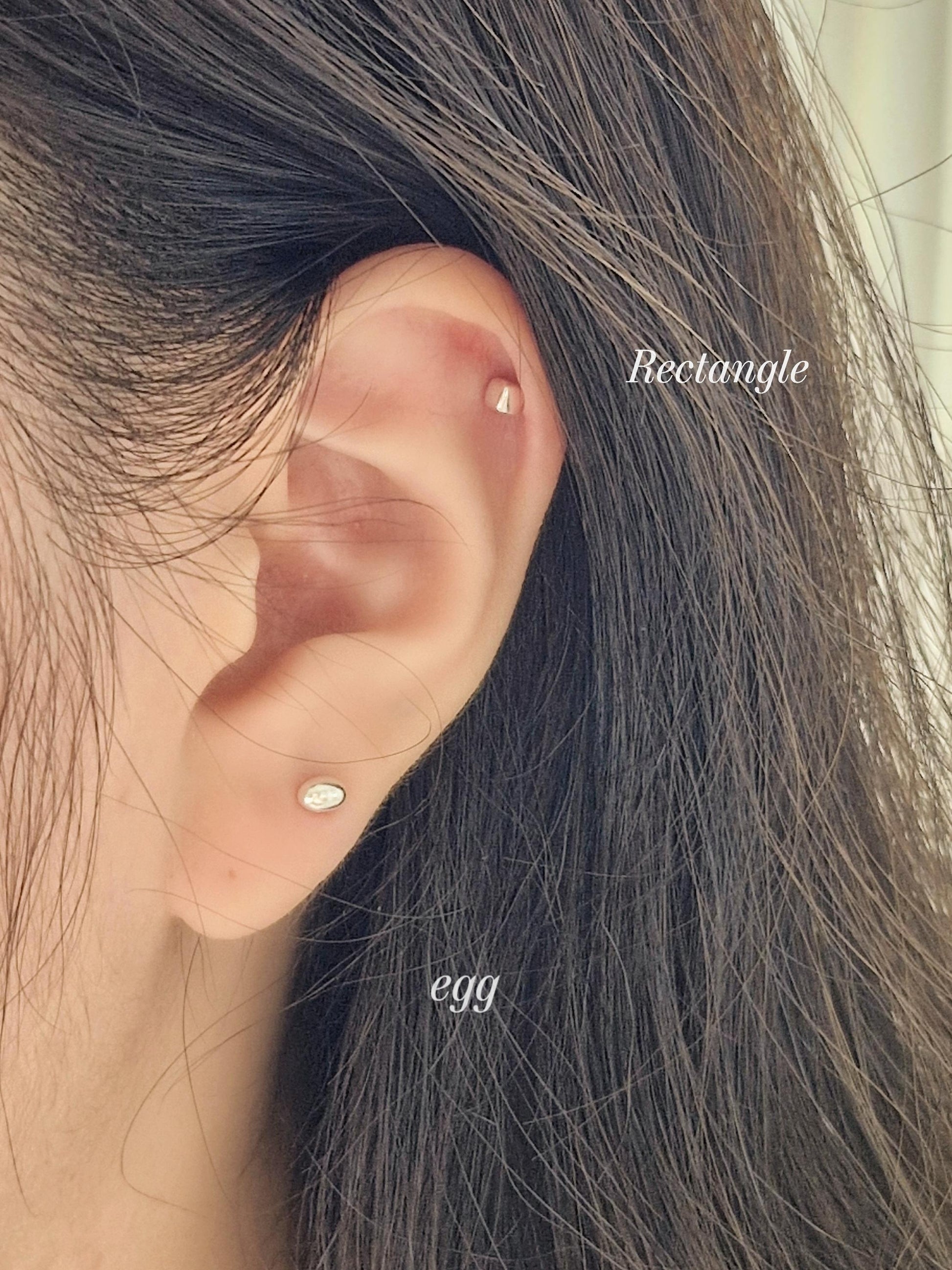 egg oval ball stud screwball screwback earring. oval ball piercing sterling silver 925. barbell 5/16, 19G. (Price for single.)