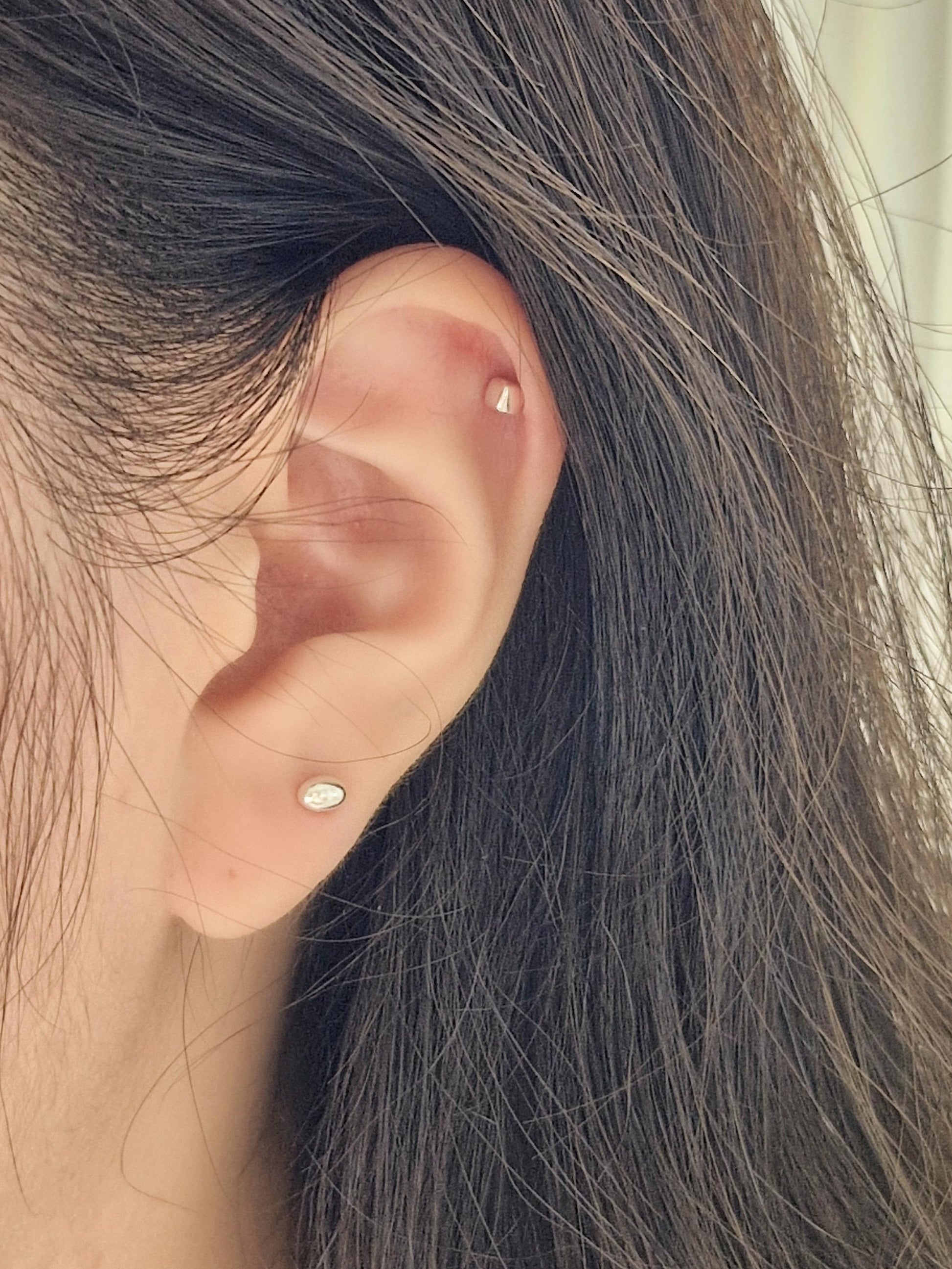 egg oval ball stud screwball screwback earring. oval ball piercing sterling silver 925. barbell 5/16, 19G. (Price for single.)