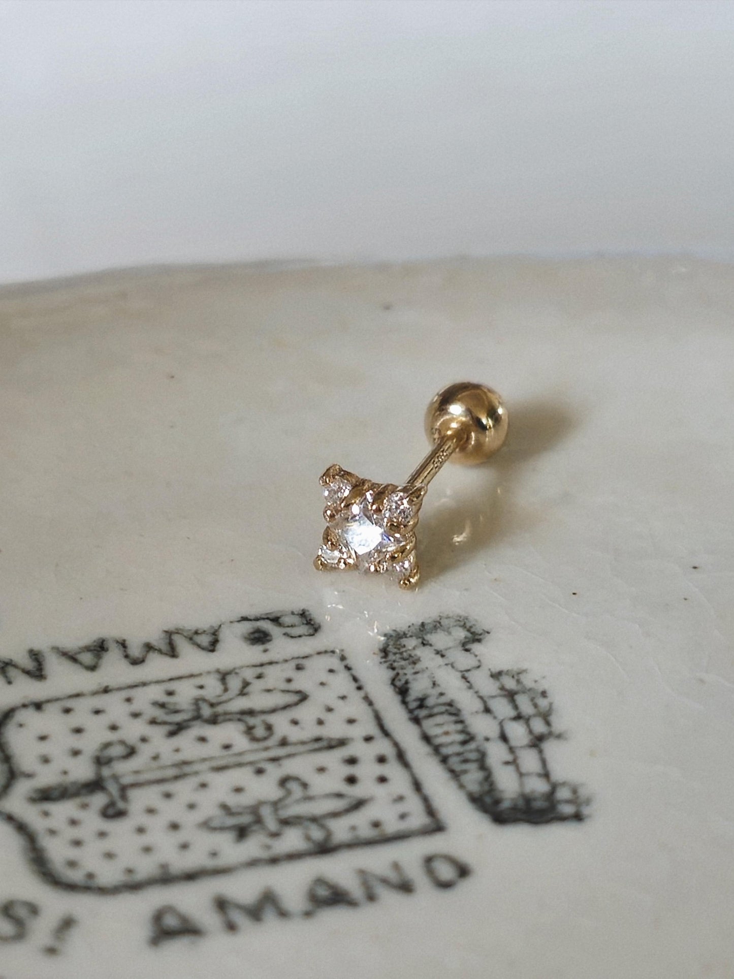 Moissanite Lab diamond solid 14k / 18k  star cluster piercing. screwball stud.