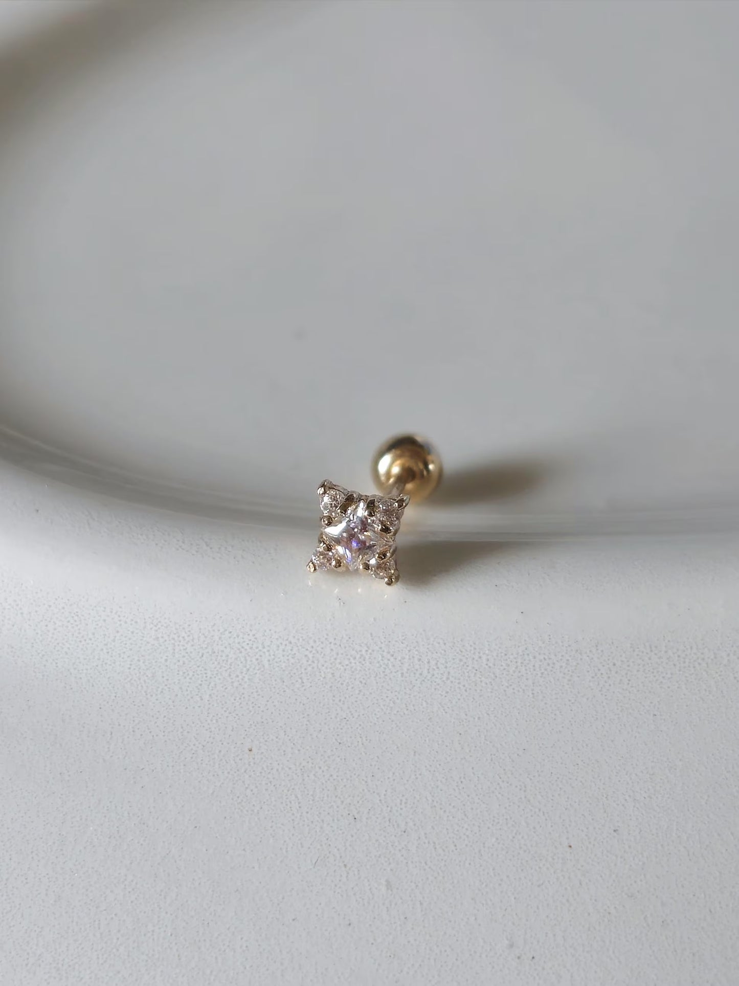 Moissanite Lab diamond solid 14k / 18k  star cluster piercing. screwball stud.