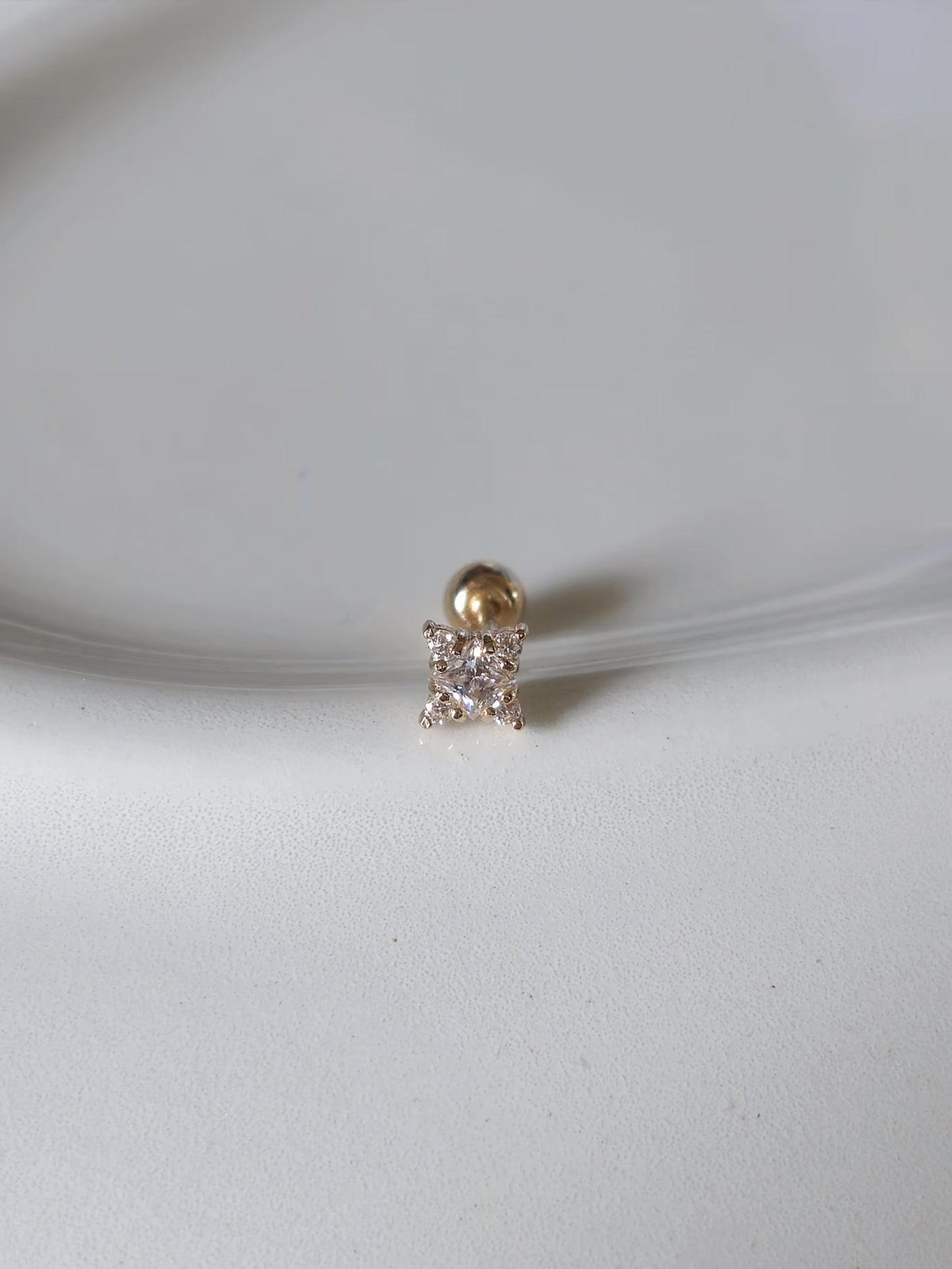 Moissanite Lab diamond solid 14k / 18k  star cluster piercing. screwball stud.