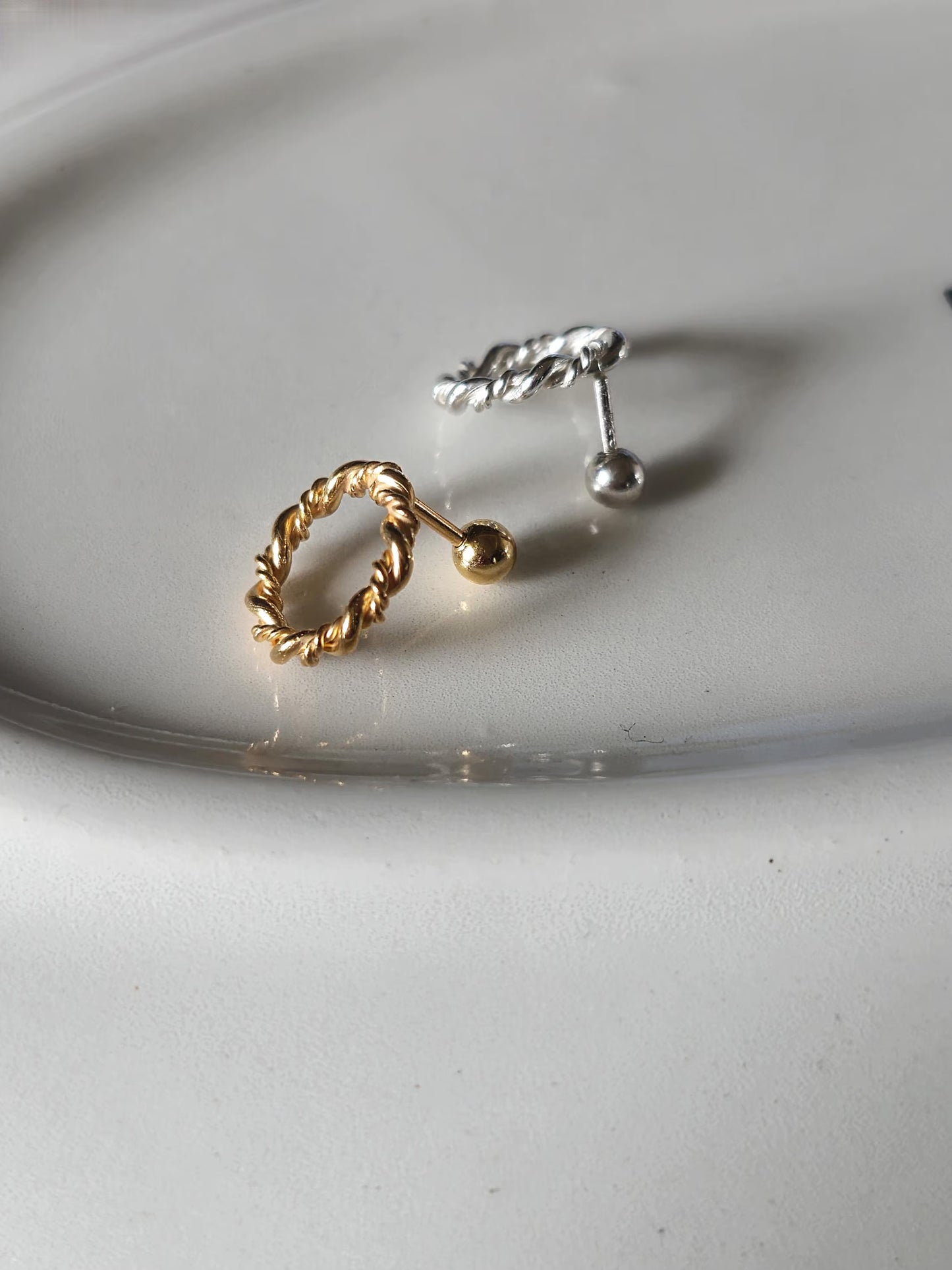 Twisted Rope Circle Stud. sterling silver 925 screwball piercing.