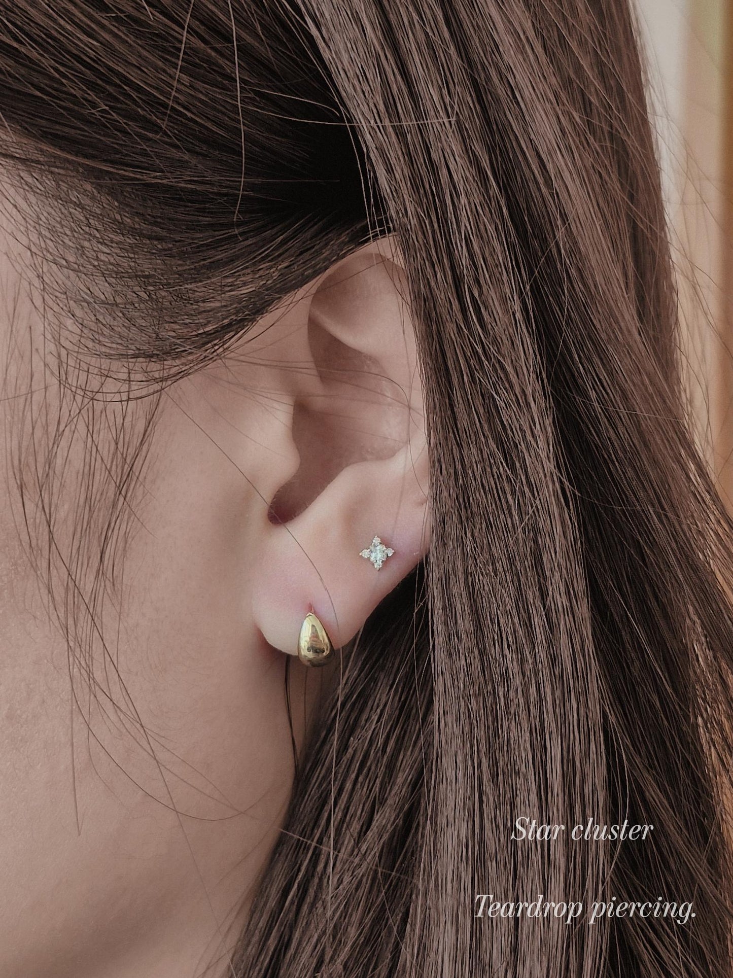 Moissanite Lab diamond solid 14k / 18k  star cluster piercing. screwball stud.