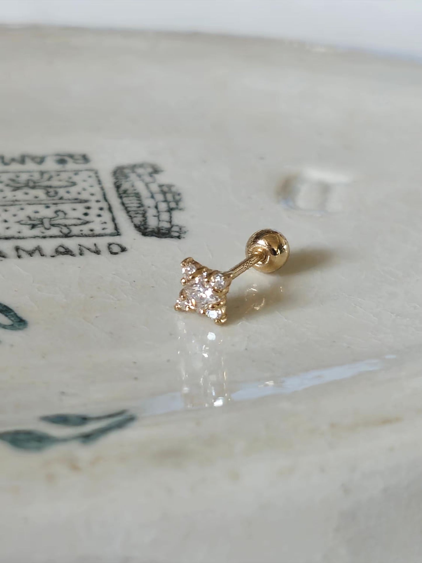 Moissanite Lab diamond solid 14k / 18k  star cluster piercing. screwball stud.