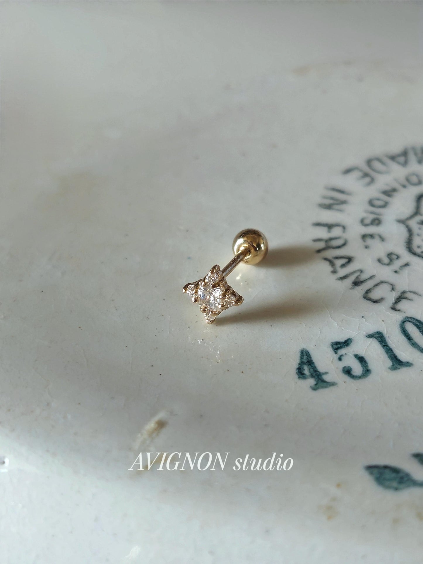 Moissanite Lab diamond solid 14k / 18k  star cluster piercing. screwball stud.