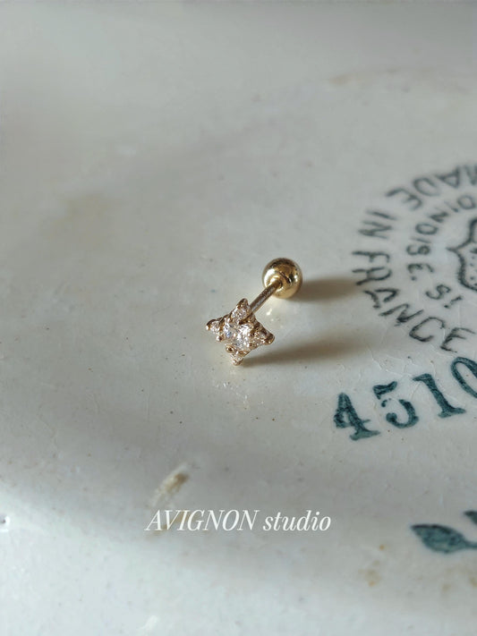 Moissanite Lab diamond solid 14k / 18k  star cluster piercing. screwball stud.