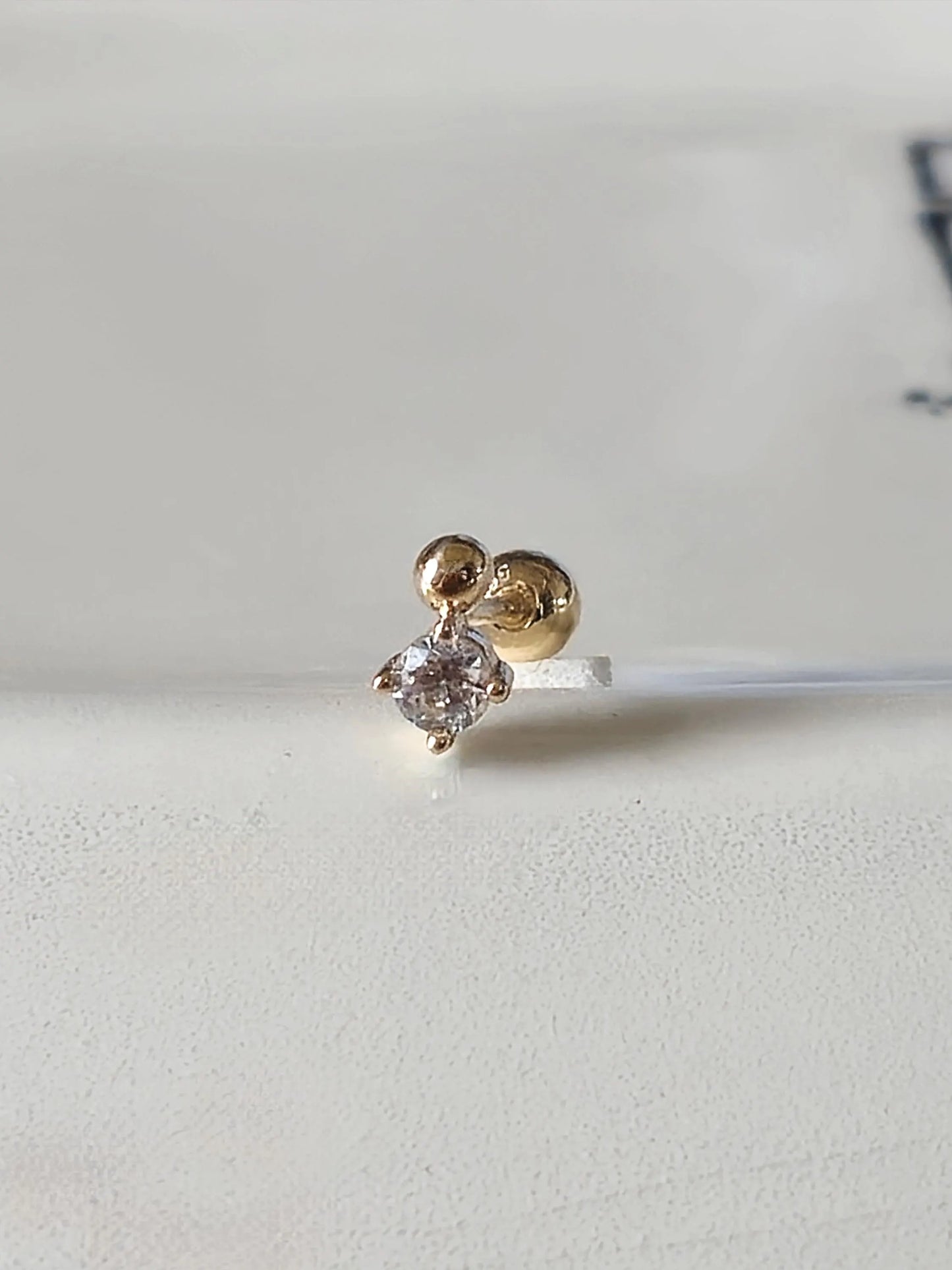 14k solid gold lab diamond moissanite ball piercing. 14k stud.