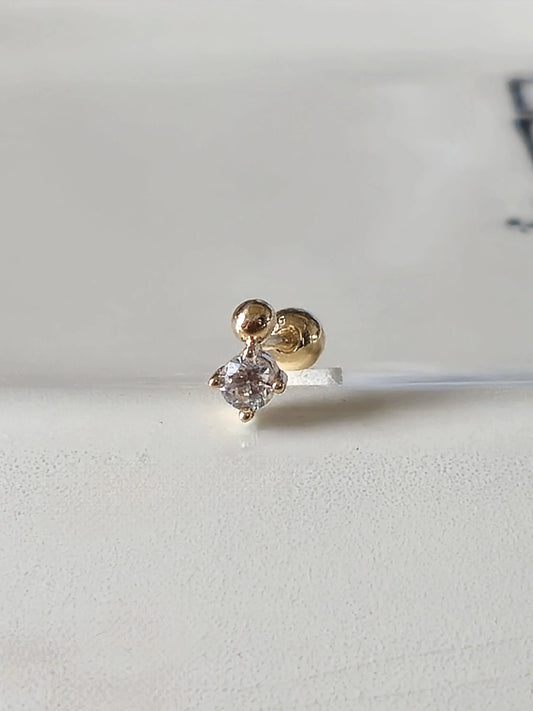 14k solid gold lab diamond moissanite ball piercing. 14k stud.