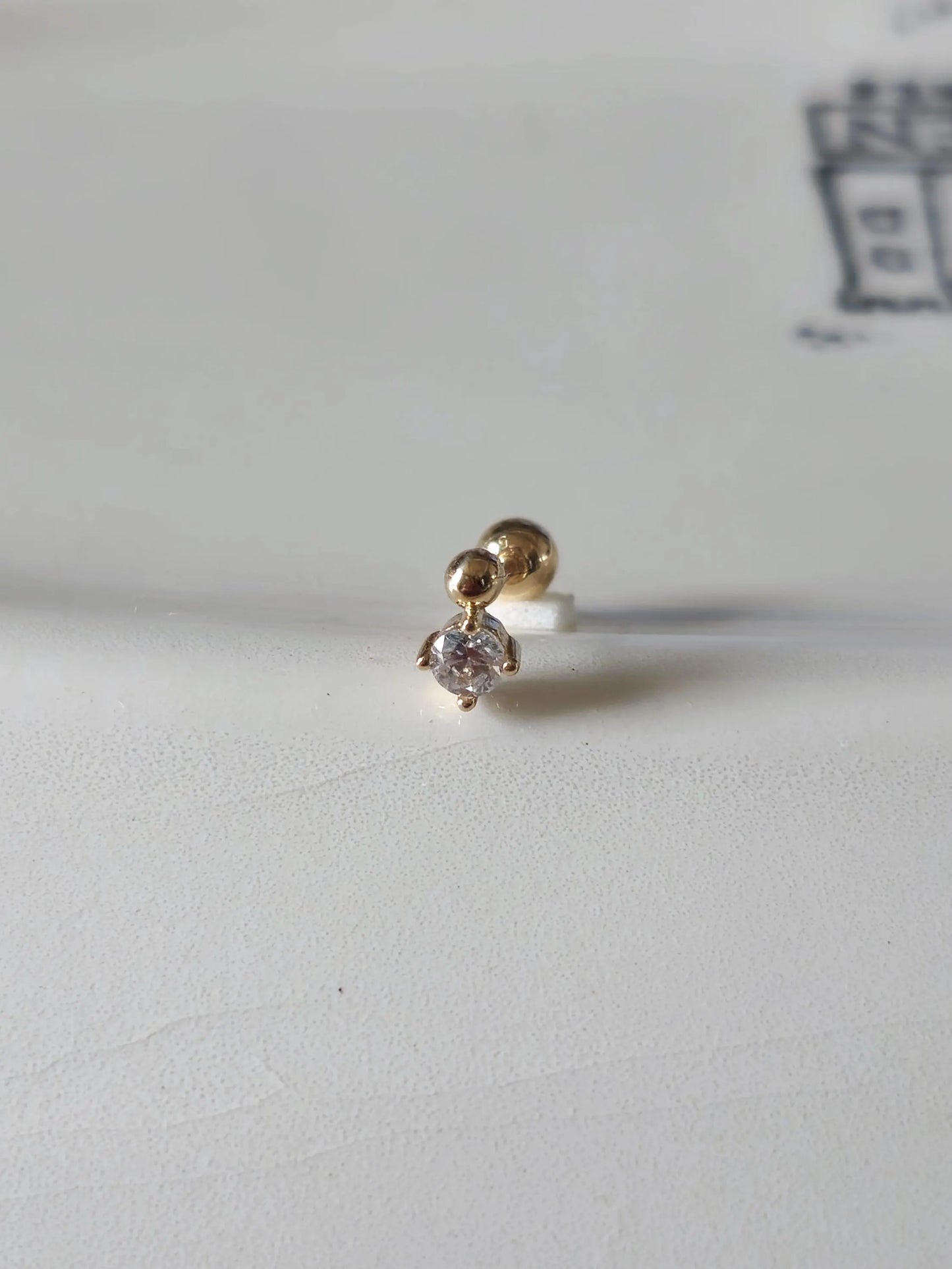 14k solid gold lab diamond moissanite ball piercing. 14k stud.
