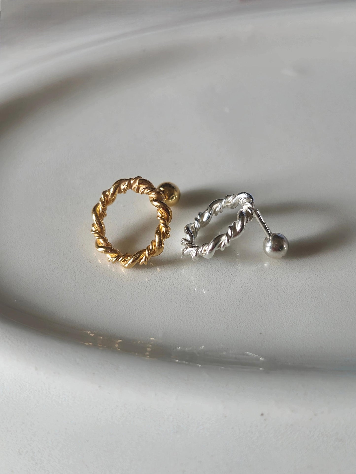 Twisted Rope Circle Stud. sterling silver 925 screwball piercing.