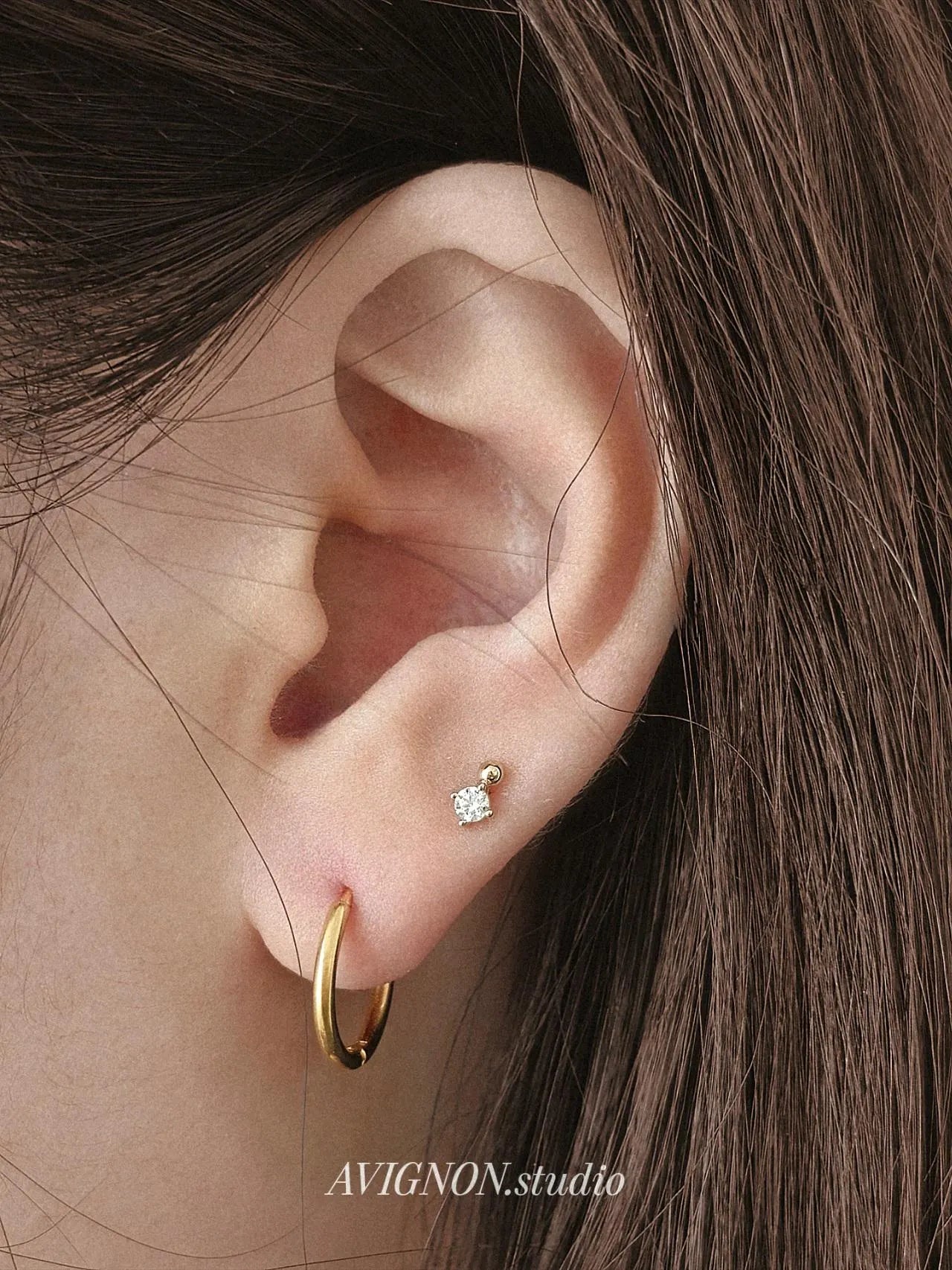 14k solid gold lab diamond moissanite ball piercing. 14k stud.