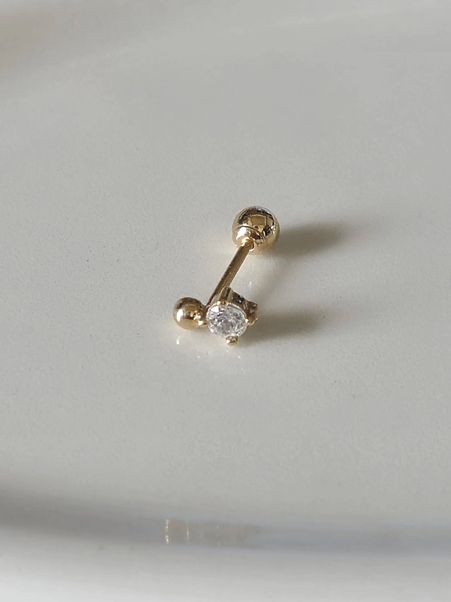 14k solid gold lab diamond moissanite ball piercing. 14k stud.