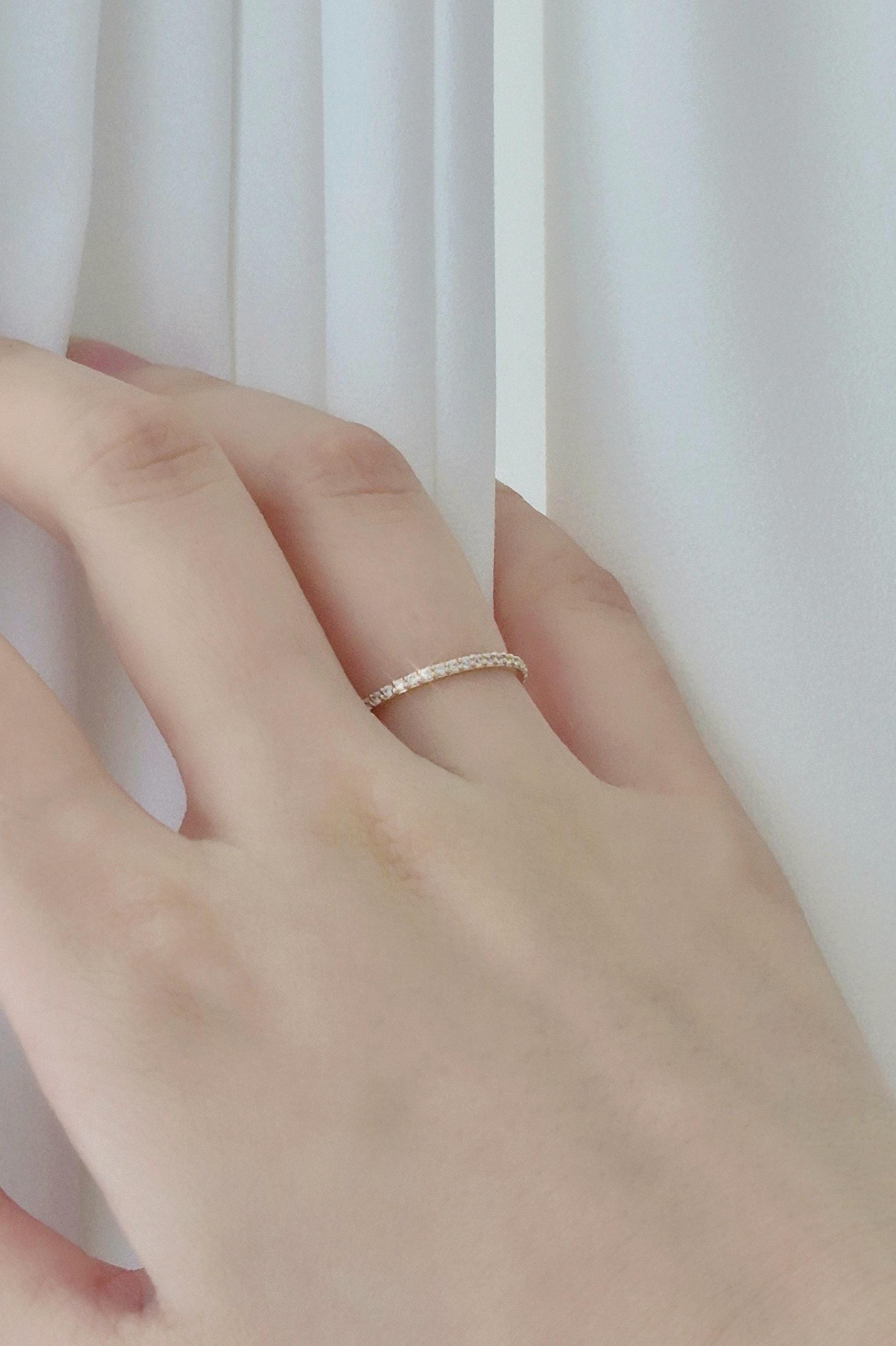 14k delicate cubic band ring. gift. solid 14k ring. stacktable ring.micro peve ring. Eternity ring. propose ring. wedding ring.