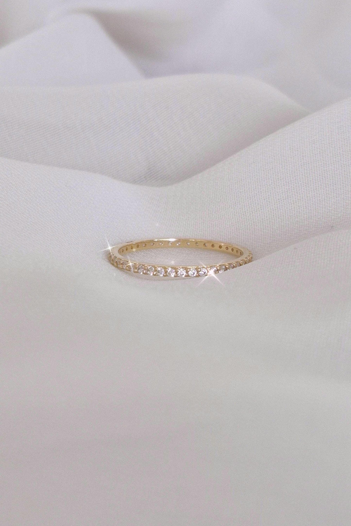 14k delicate cubic band ring. gift. solid 14k ring. stacktable ring.micro peve ring. Eternity ring. propose ring. wedding ring.