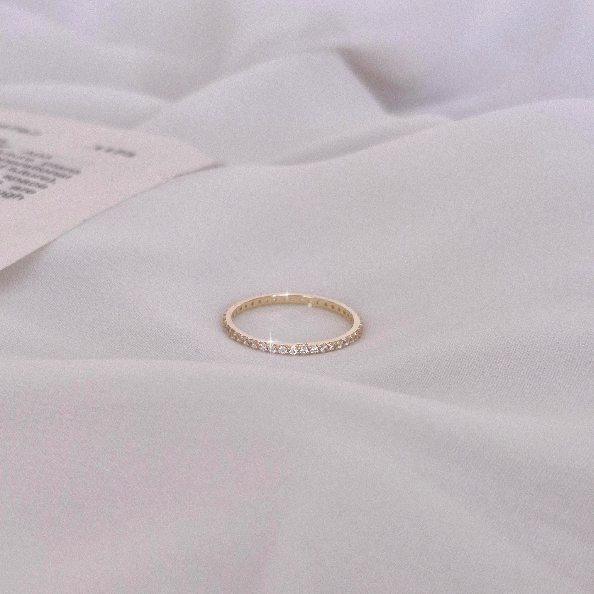 14k delicate cubic band ring. gift. solid 14k ring. stacktable ring.micro peve ring. Eternity ring. propose ring. wedding ring.