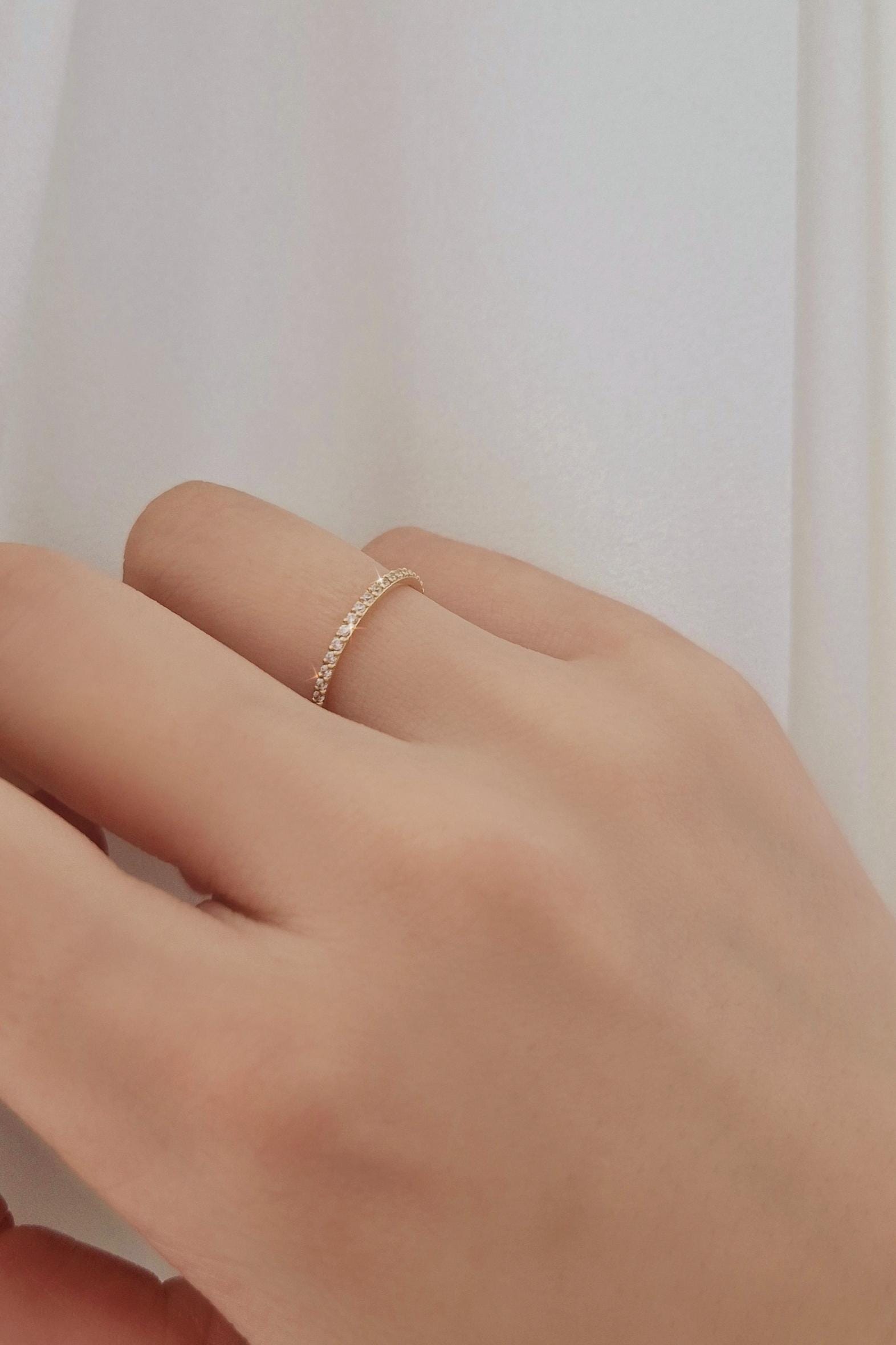 14k delicate cubic band ring. gift. solid 14k ring. stacktable ring.micro peve ring. Eternity ring. propose ring. wedding ring.
