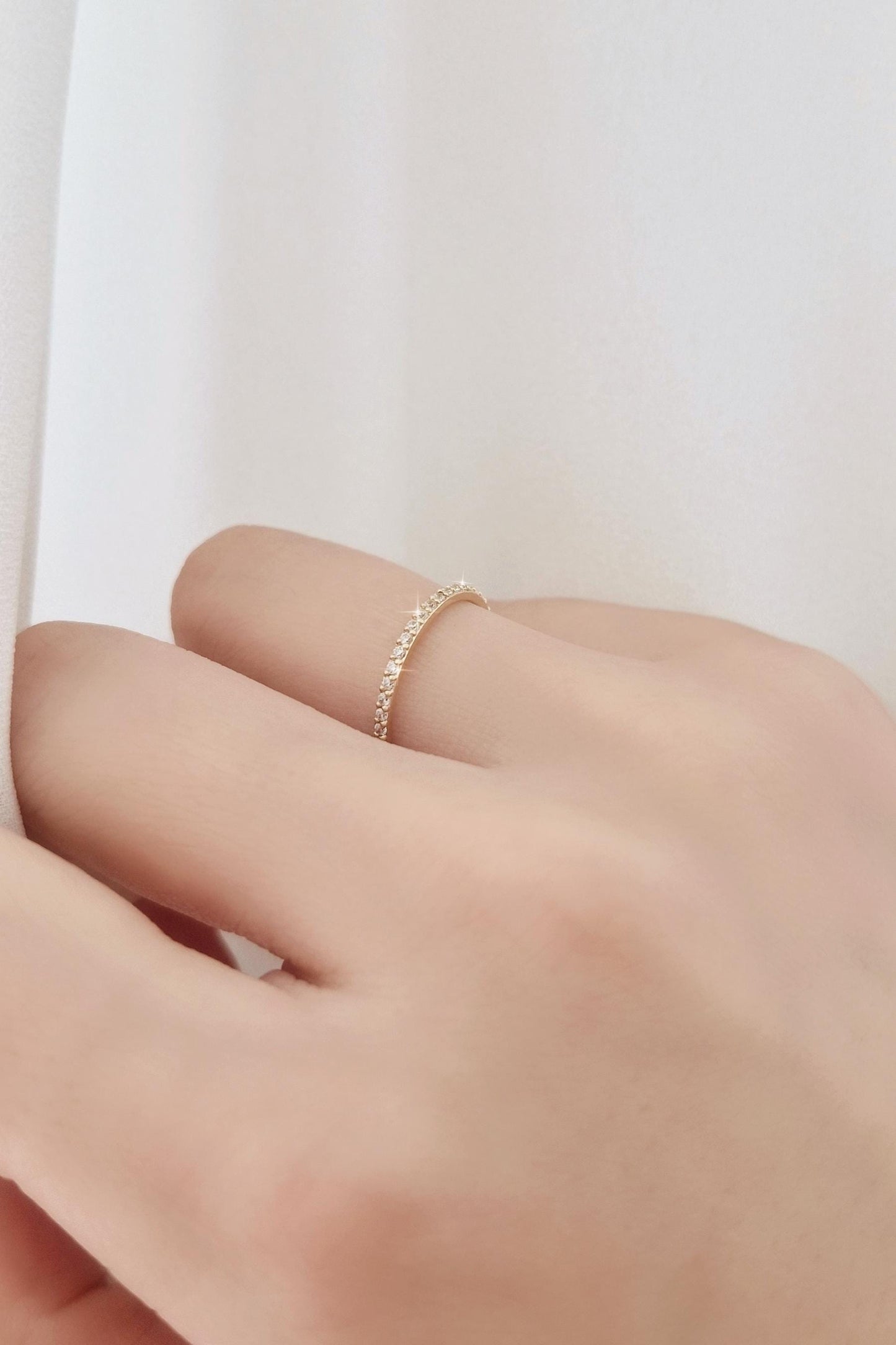 14k delicate cubic band ring. gift. solid 14k ring. stacktable ring.micro peve ring. Eternity ring. propose ring. wedding ring.