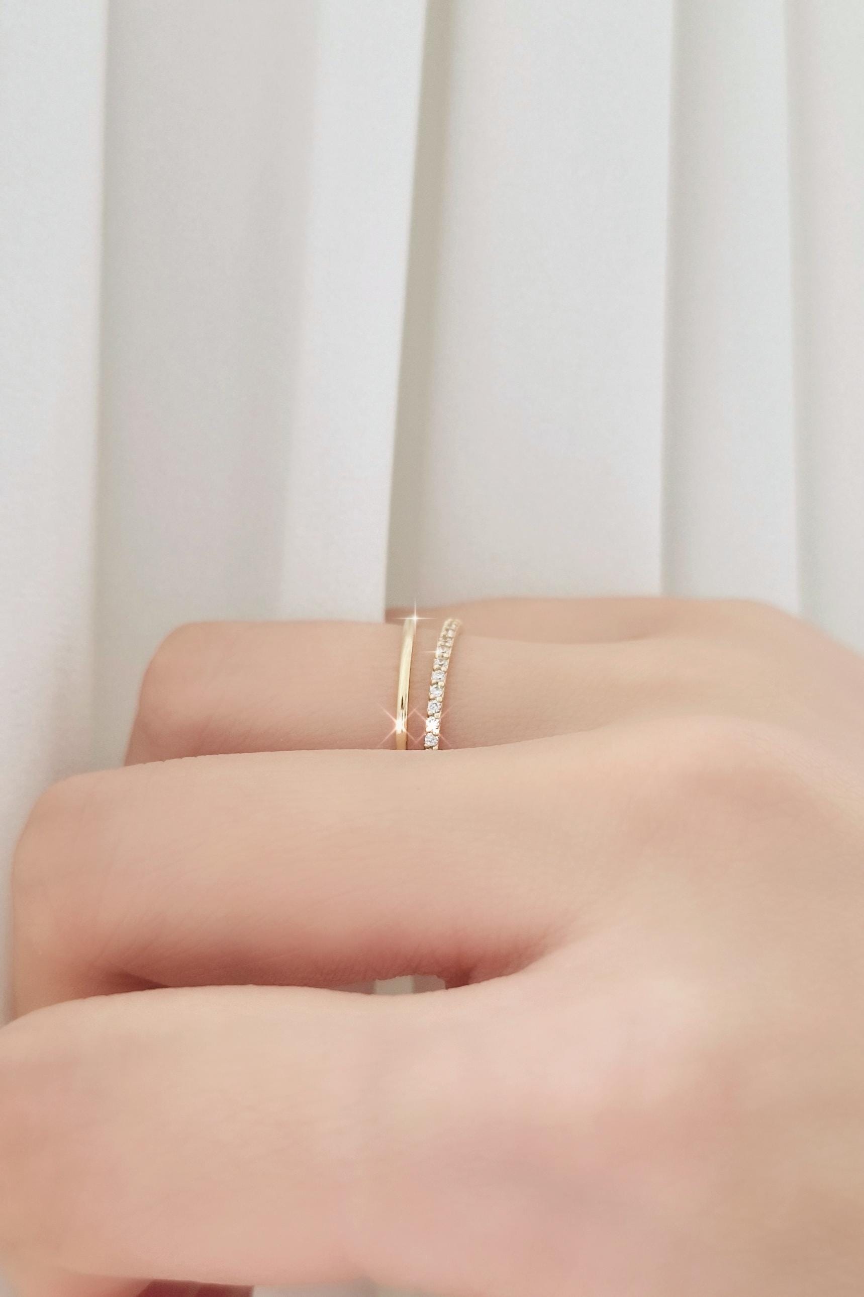 14k delicate cubic band ring. gift. solid 14k ring. stacktable ring.micro peve ring. Eternity ring. propose ring. wedding ring.