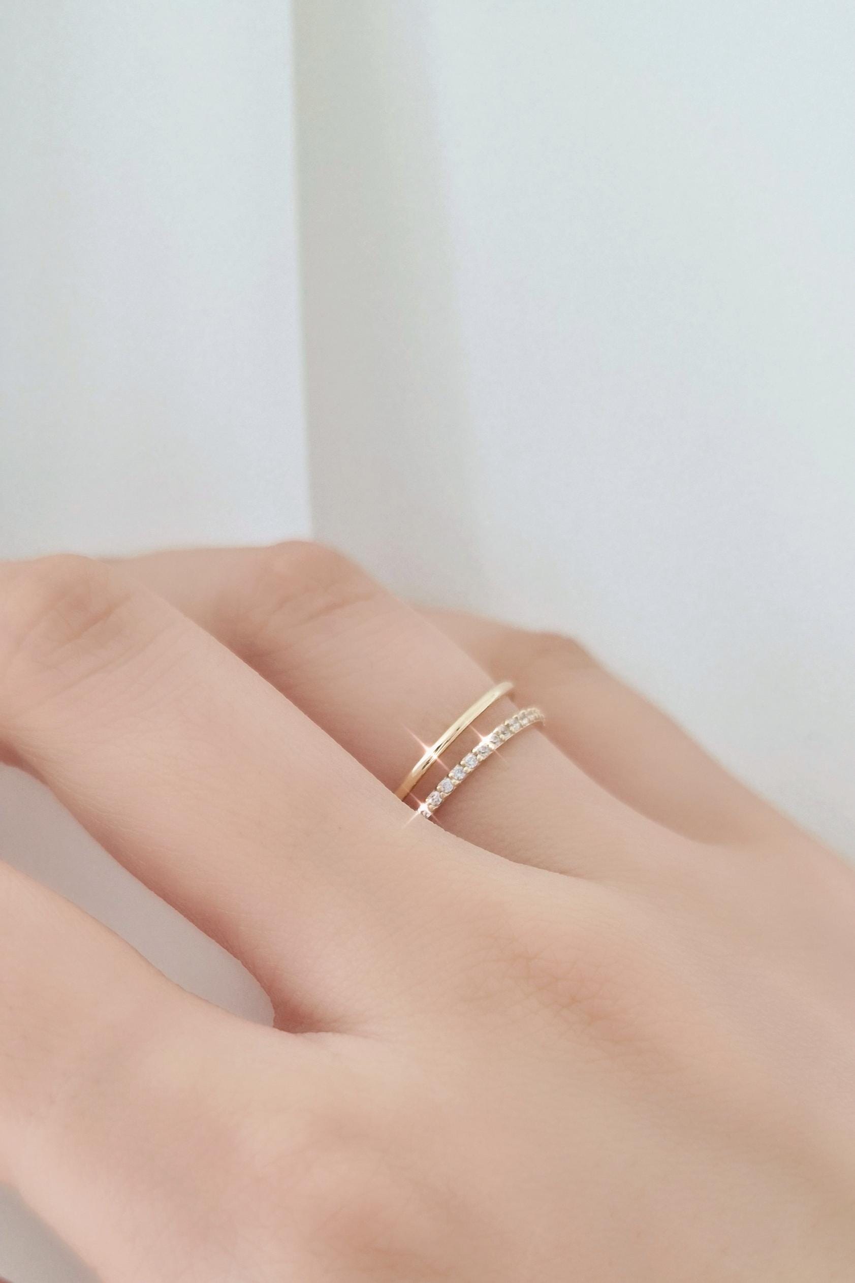 14k delicate cubic band ring. gift. solid 14k ring. stacktable ring.micro peve ring. Eternity ring. propose ring. wedding ring.