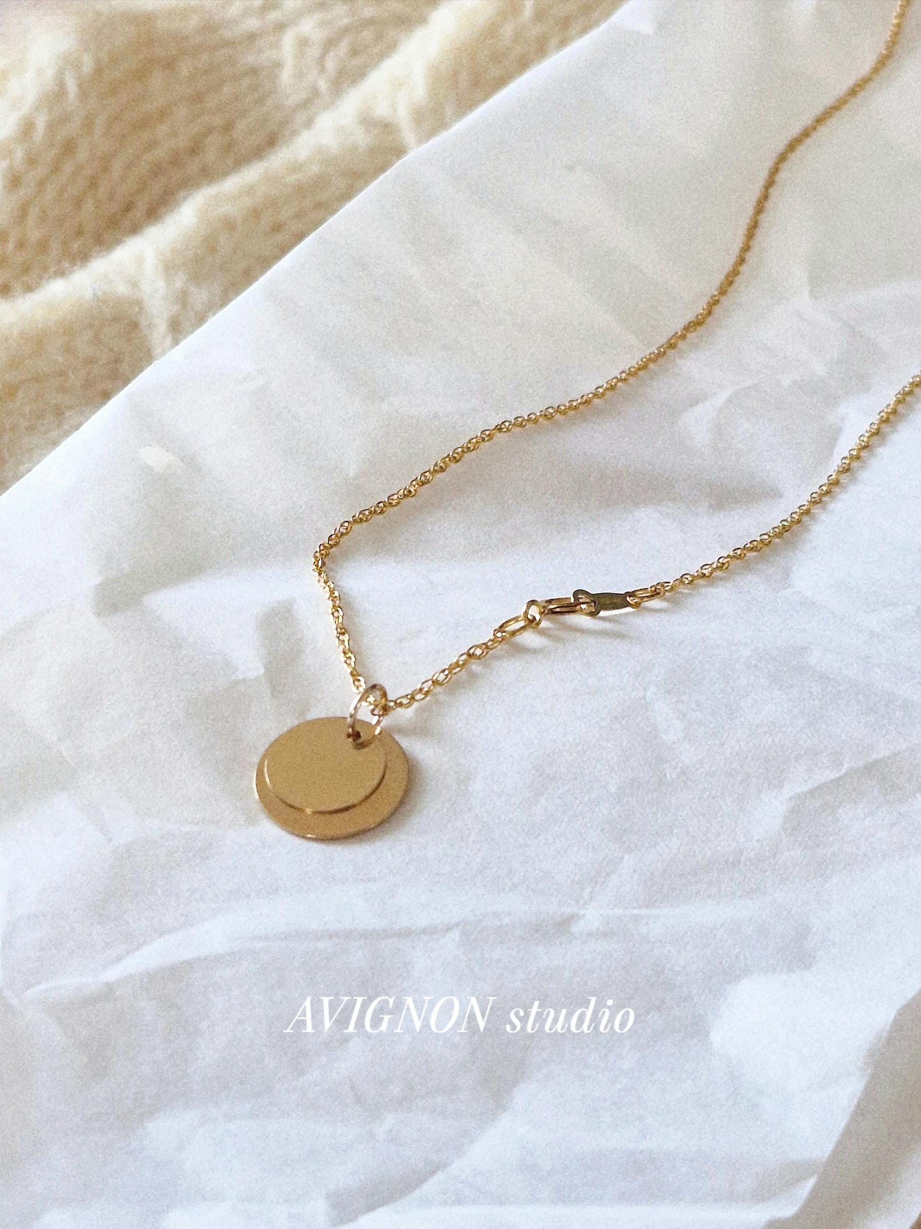 14k goldfilled Disc Necklace. Minimal Circle Pendant Necklace. Dainty Goldfilled coin Jewelry rope chain.