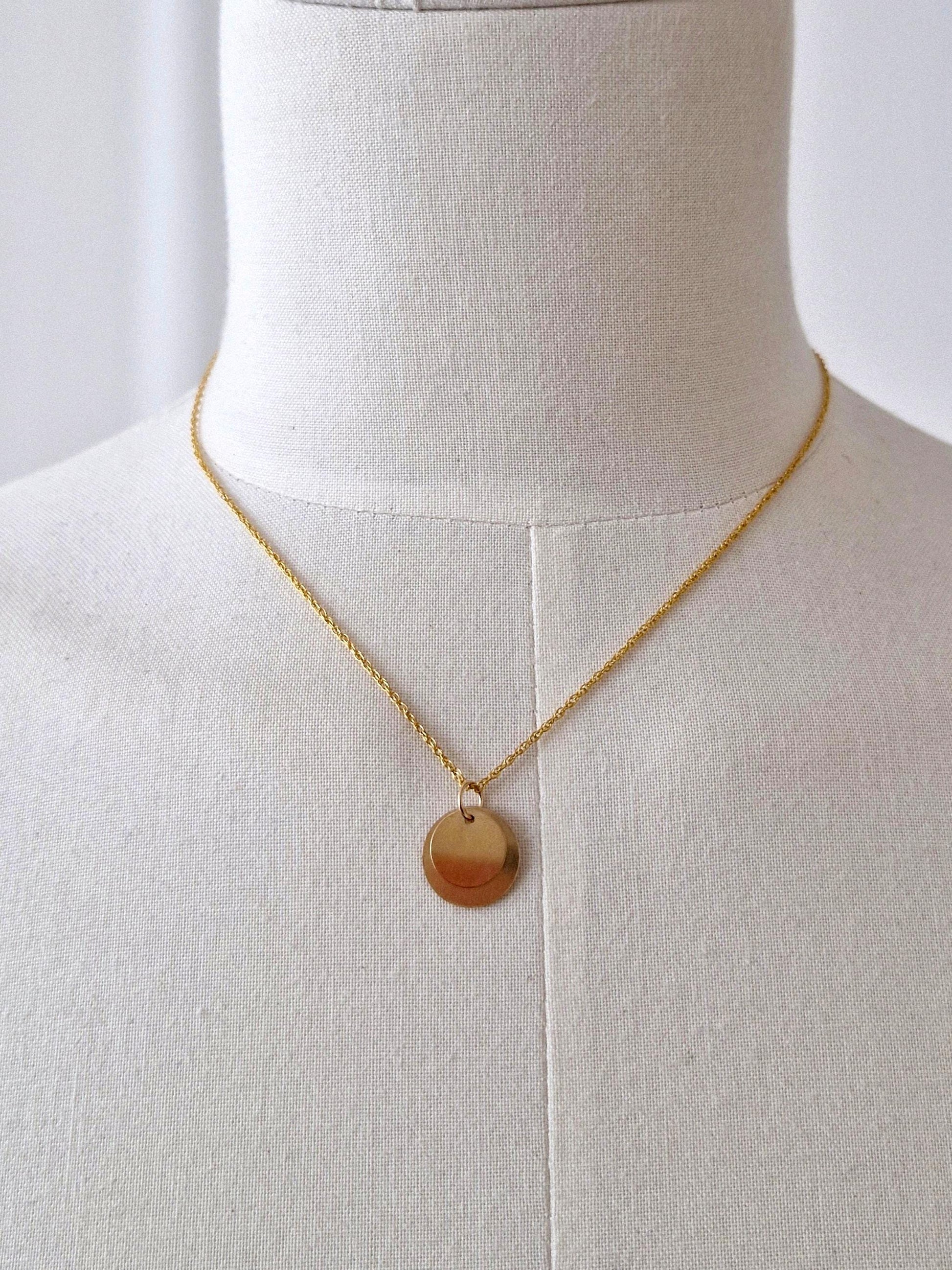 14k goldfilled Disc Necklace. Minimal Circle Pendant Necklace. Dainty Goldfilled coin Jewelry rope chain.