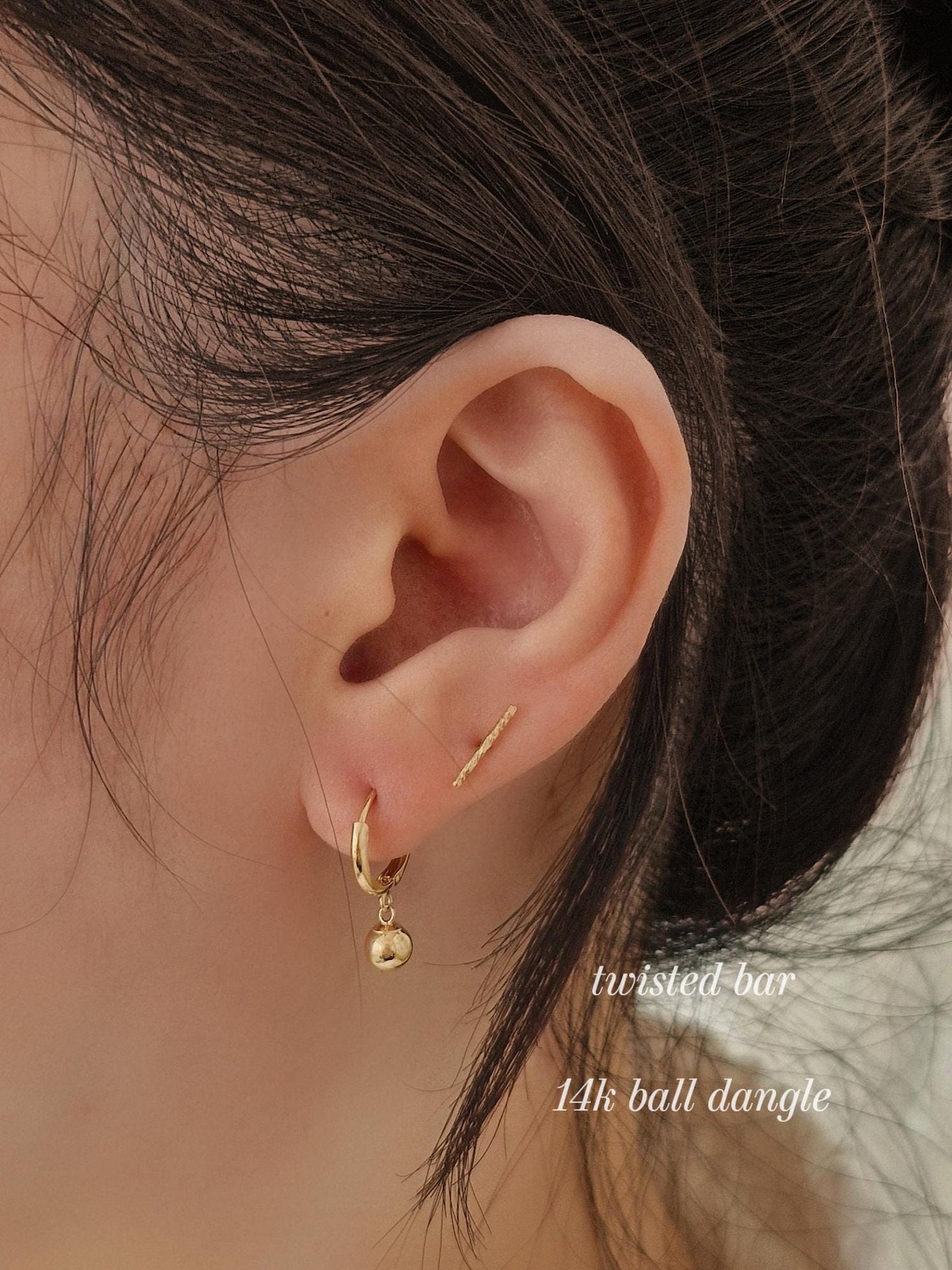 14k goldfilled bar stud earring. 6mm 10mm twisted.