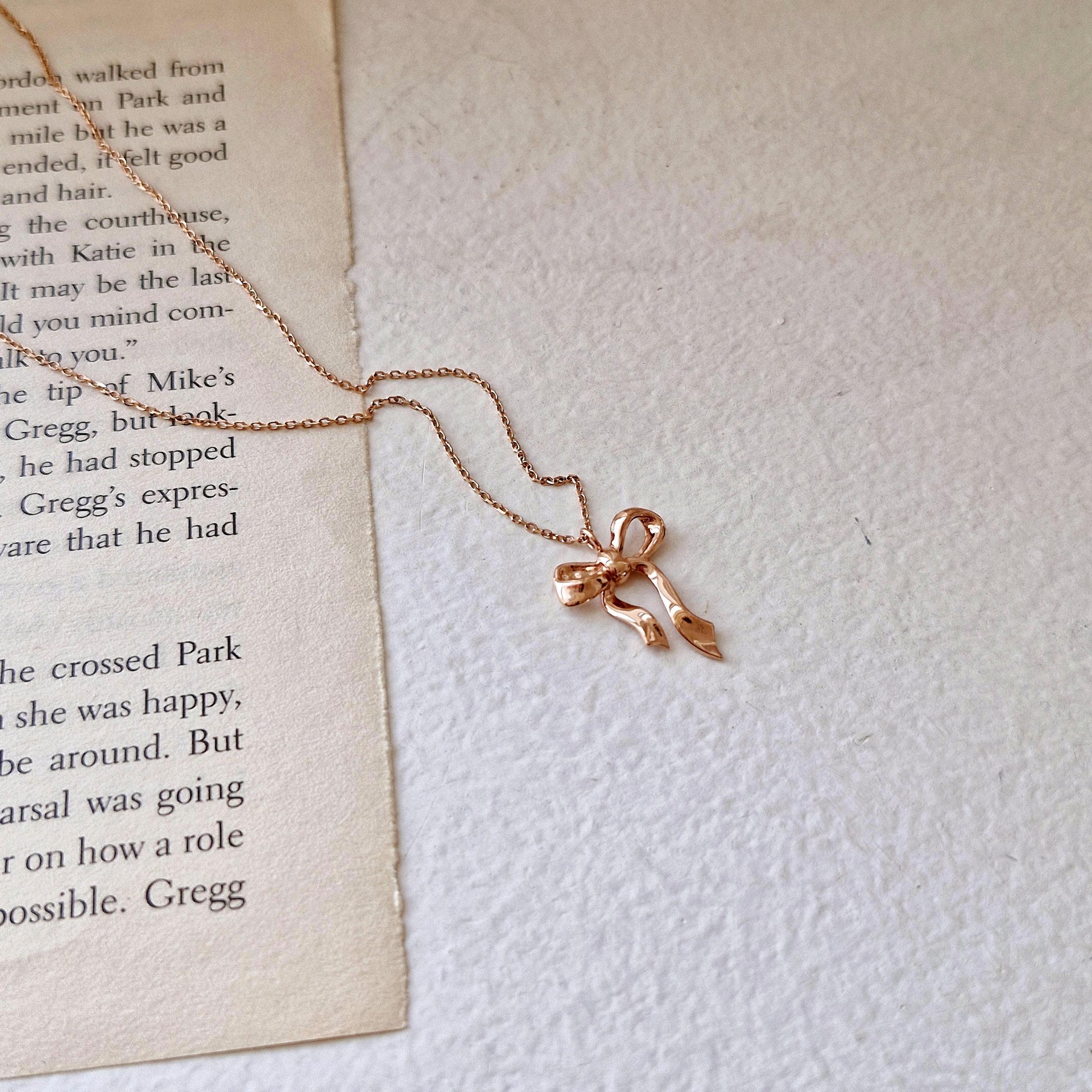 14k ribbon necklace lovely. bow necklace. solid gold necklace. gift propose.