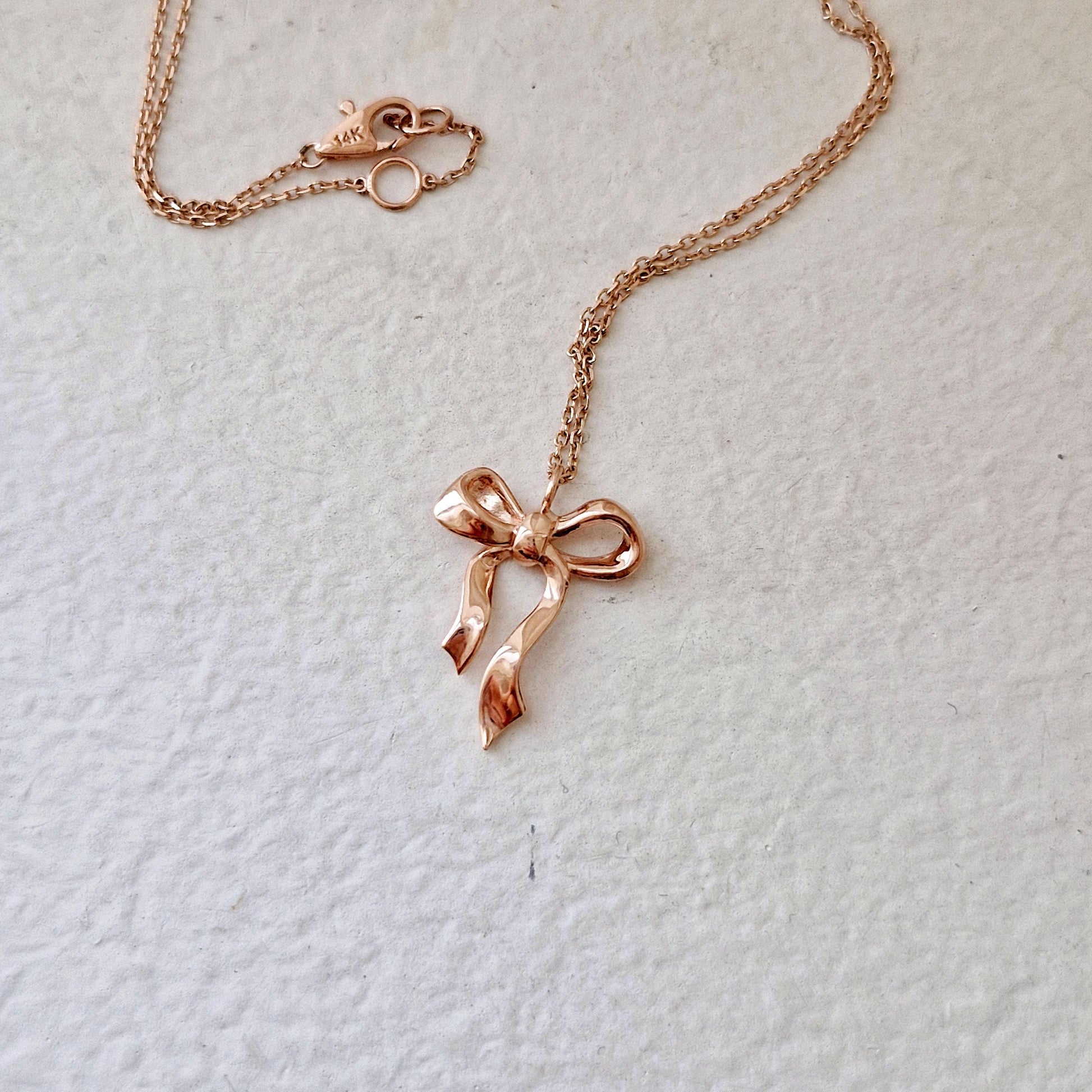 14k ribbon necklace lovely. bow necklace. solid gold necklace. gift propose.