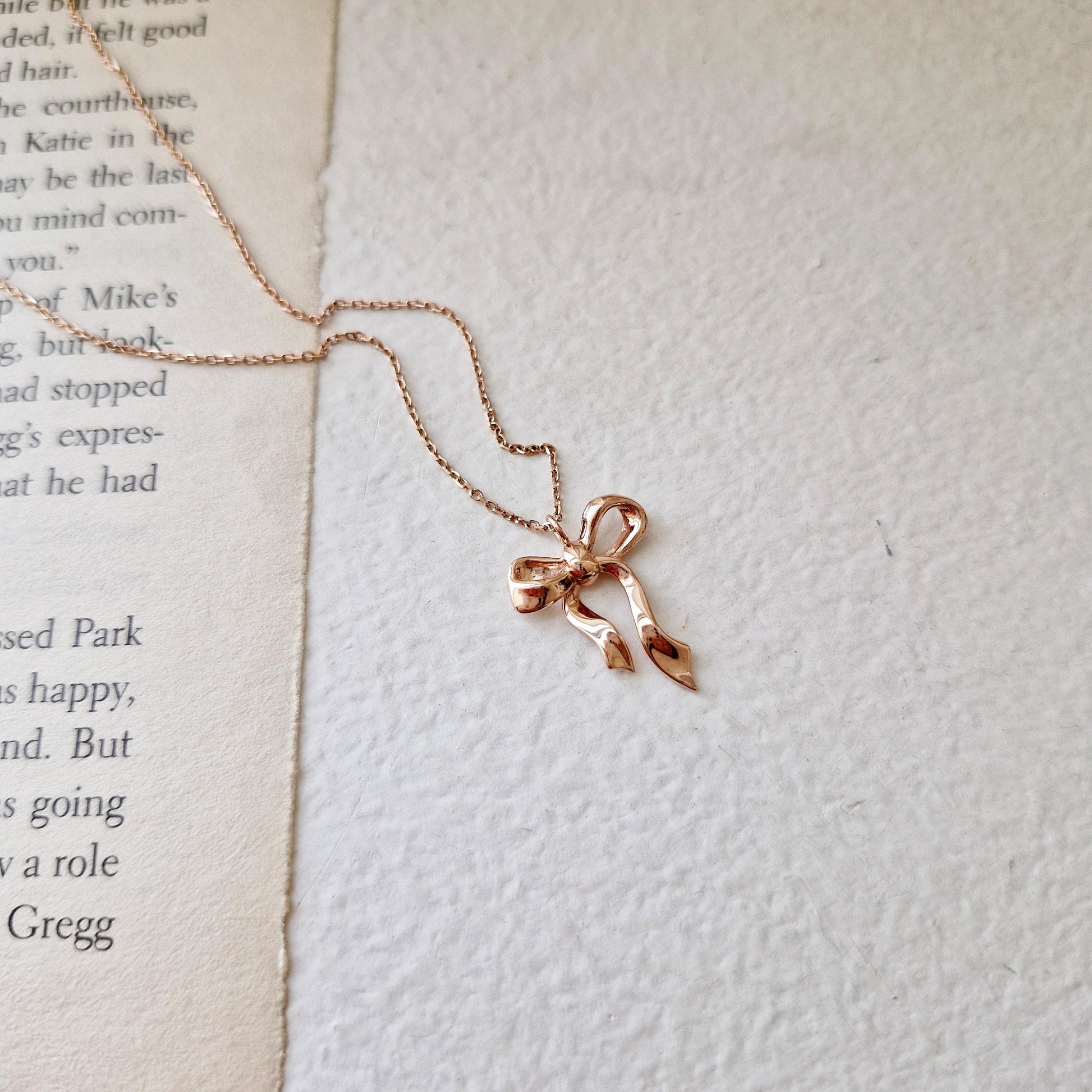 14k ribbon necklace lovely. bow necklace. solid gold necklace. gift propose.