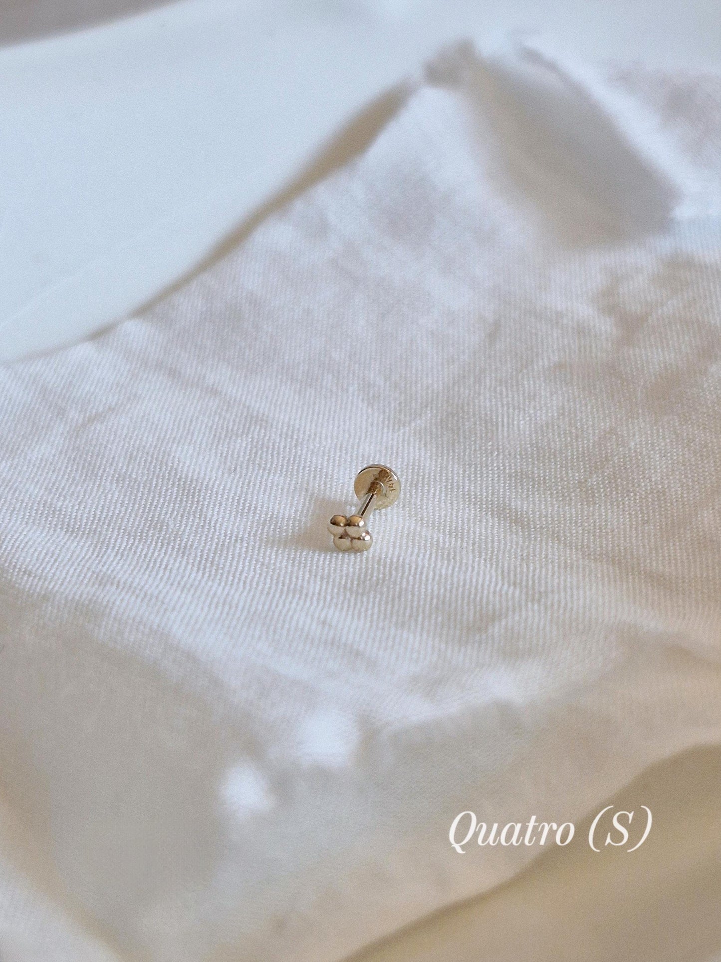 14k solid gold 3ball 4ball tiny labret piercing. 14k gold labret. Ball labret.
