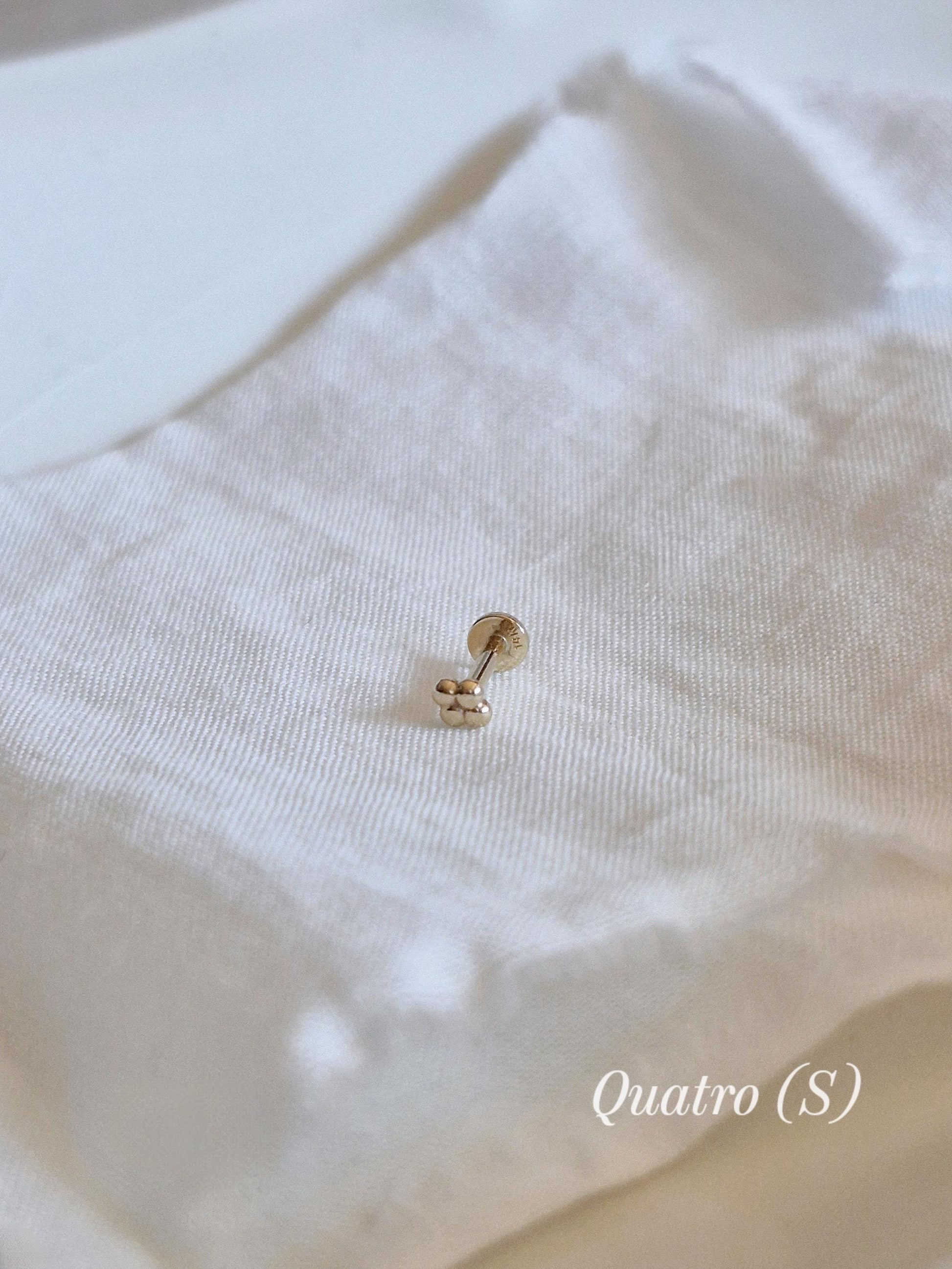14k solid gold 3ball 4ball tiny labret piercing. 14k gold labret. Ball labret.